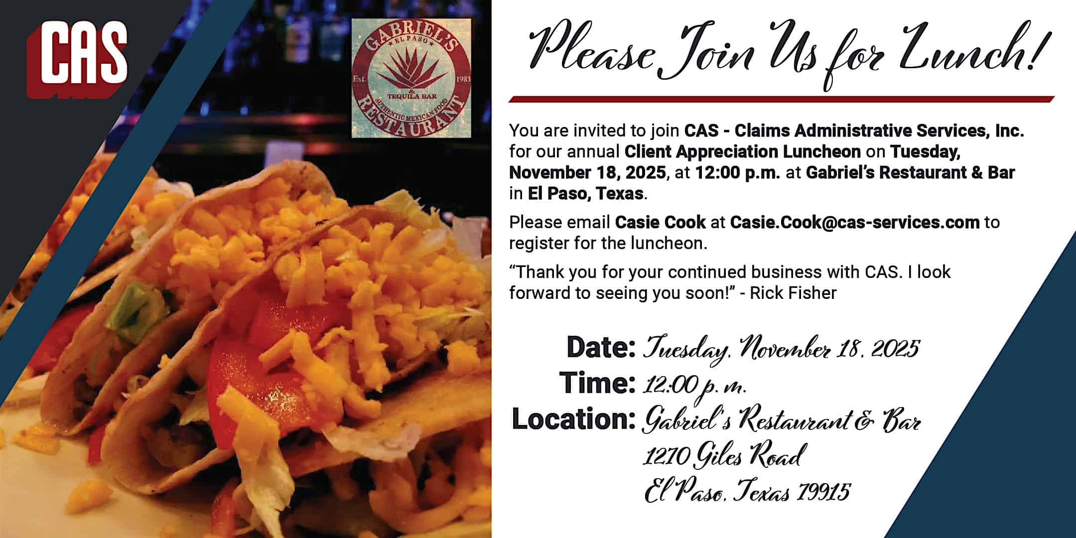 CAS Client Appreciation Lunch-El Paso at Gabriel’s Restaurant & Bar – El Paso, TX