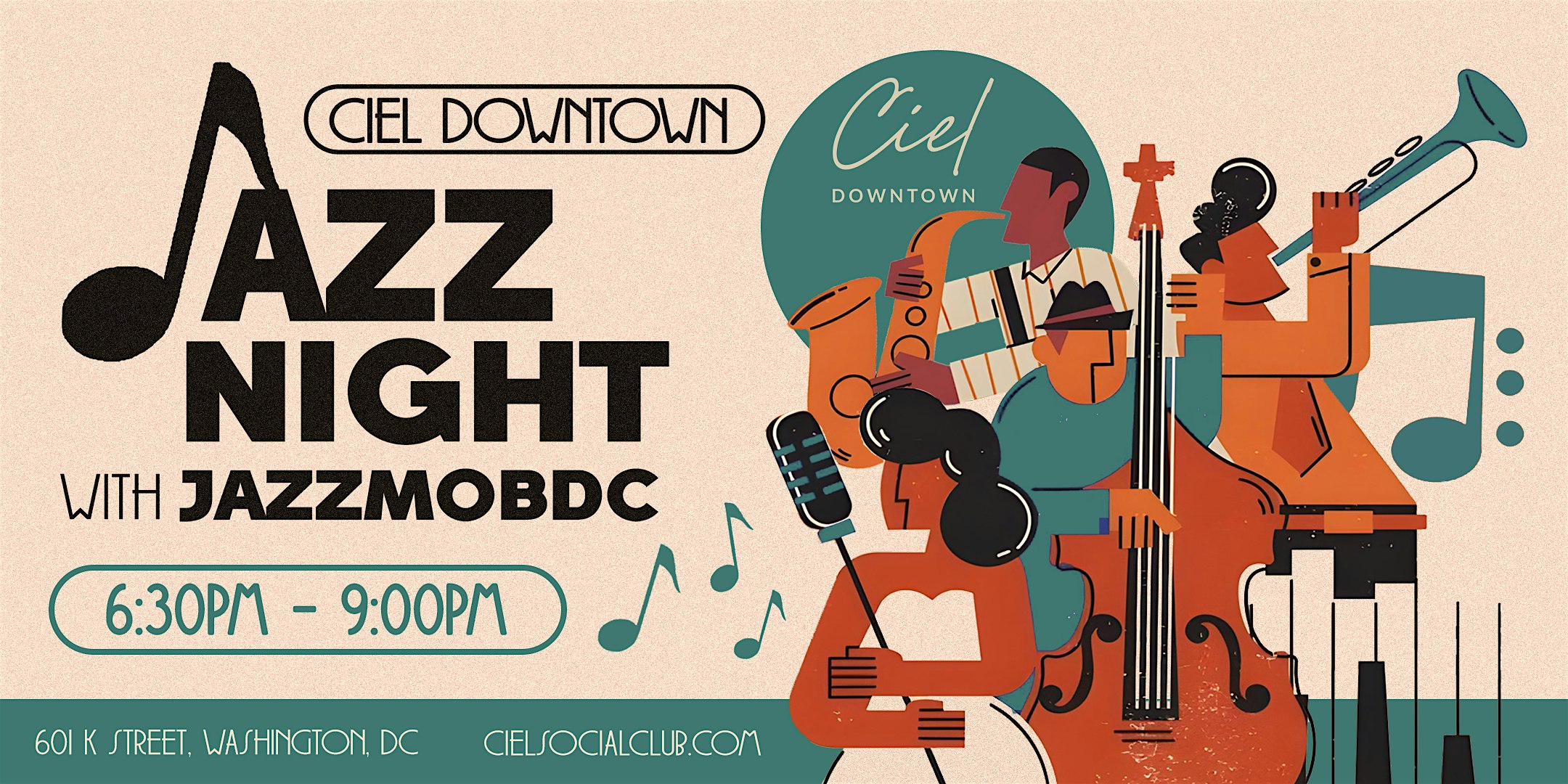 Tuesday Jazz Nights at Ciel Downtown at Ciel Social Club – Washington, DC