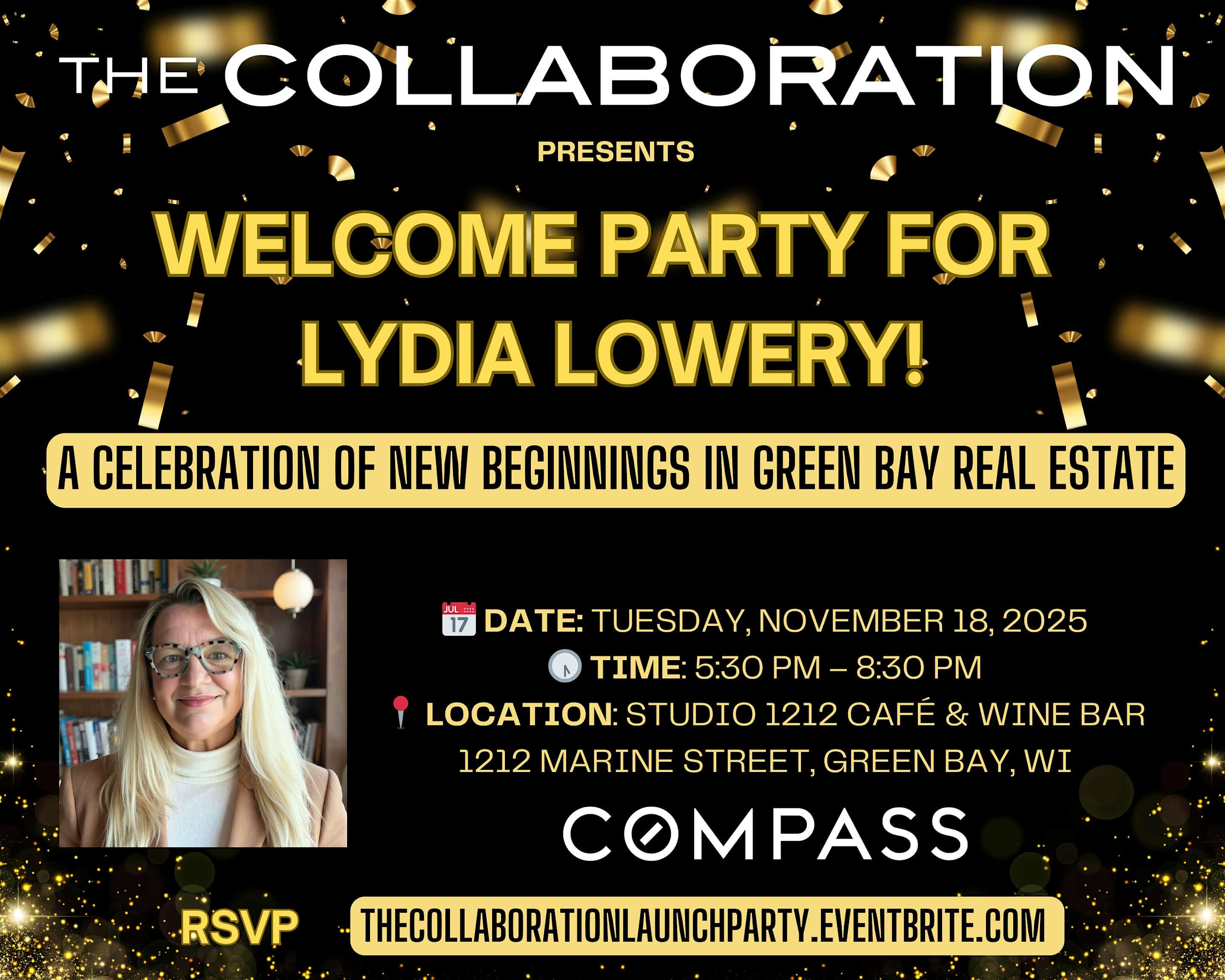 The Collaboration Group Presents: Welcome Party for Lydia Lowery at Studio 1212 Cafe & Wine Bar – Green Bay, WI
