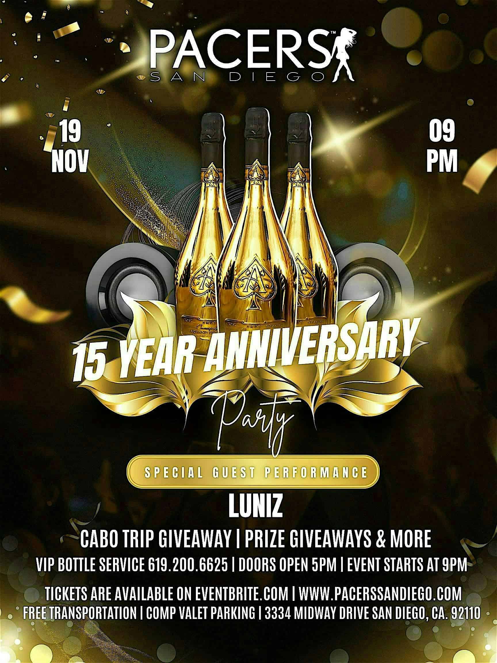 Pacers San Diego 15th Year Anniversary Party at Pacers San Diego – San Diego, CA