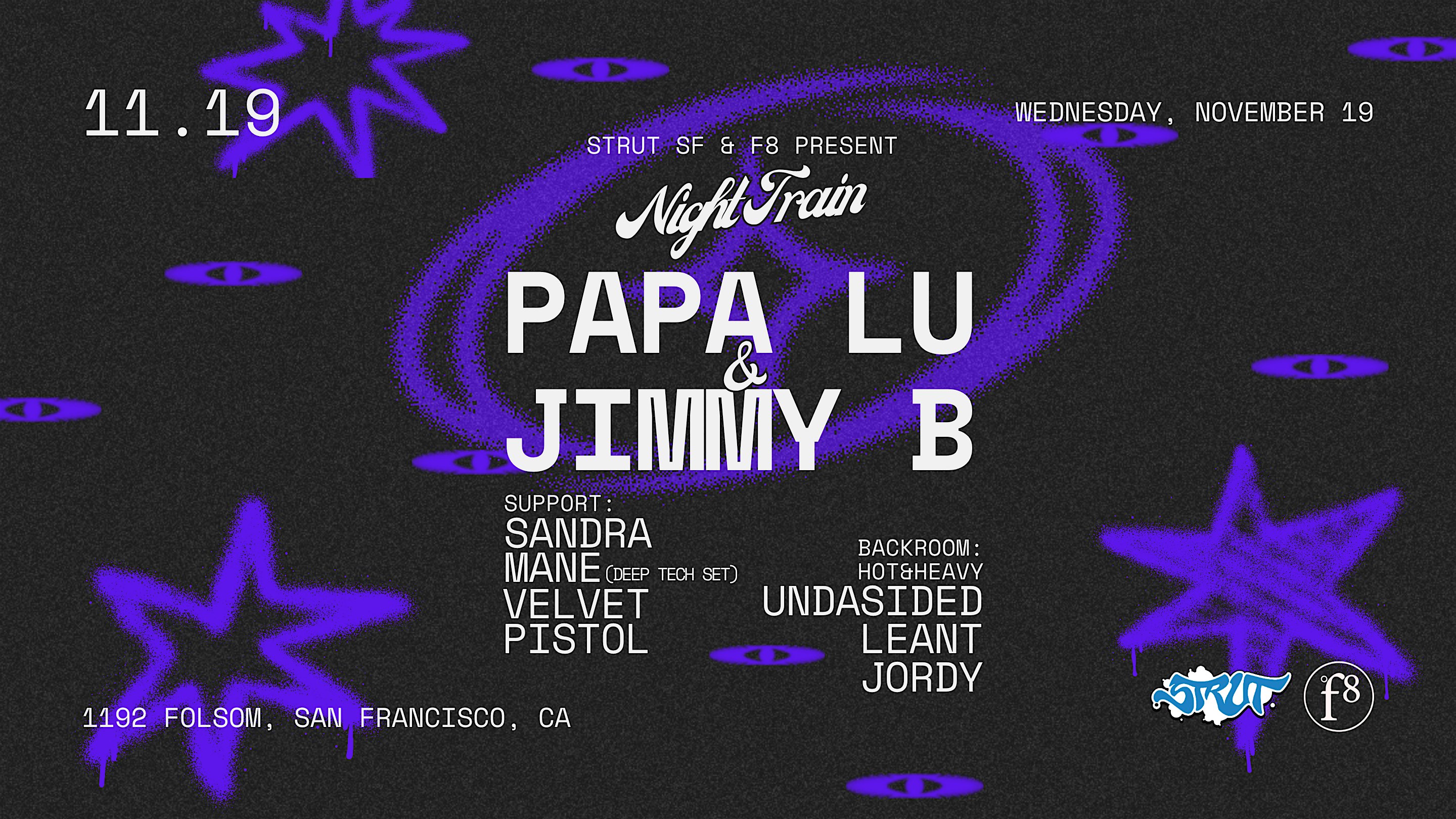Strut SF & F8 Present Papa Lu and Jimmy B (A.K.A. Night Train) at F8 Nightclub & Bar – San Francisco, CA