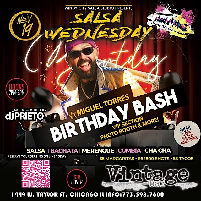 Miguel Torres Birthday Bash — Salsa Wednesdays @ Vintage Bar! at Vintage Bar – Chicago, IL