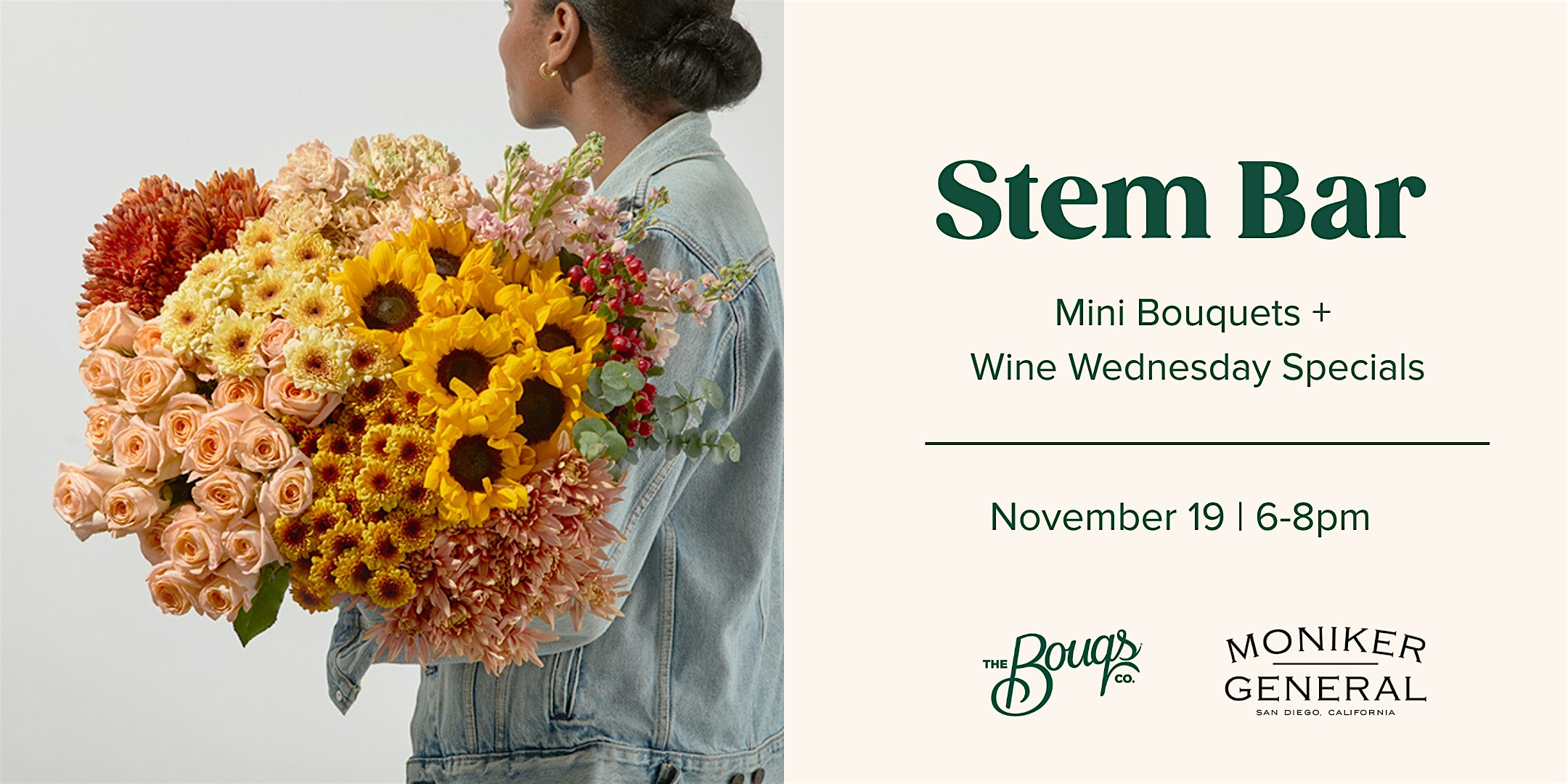 Stem Bar + Wine Wednesday by The Bouqs Co and Moniker at 2860 Sims Rd – San Diego, CA