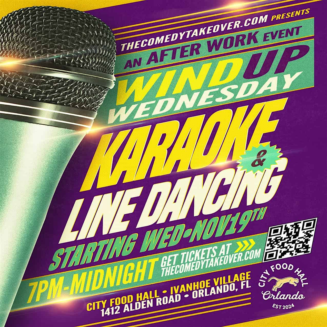 Karaoke & Line Dancing (Wednesdays) at City Food Hall – Orlando – Orlando, FL