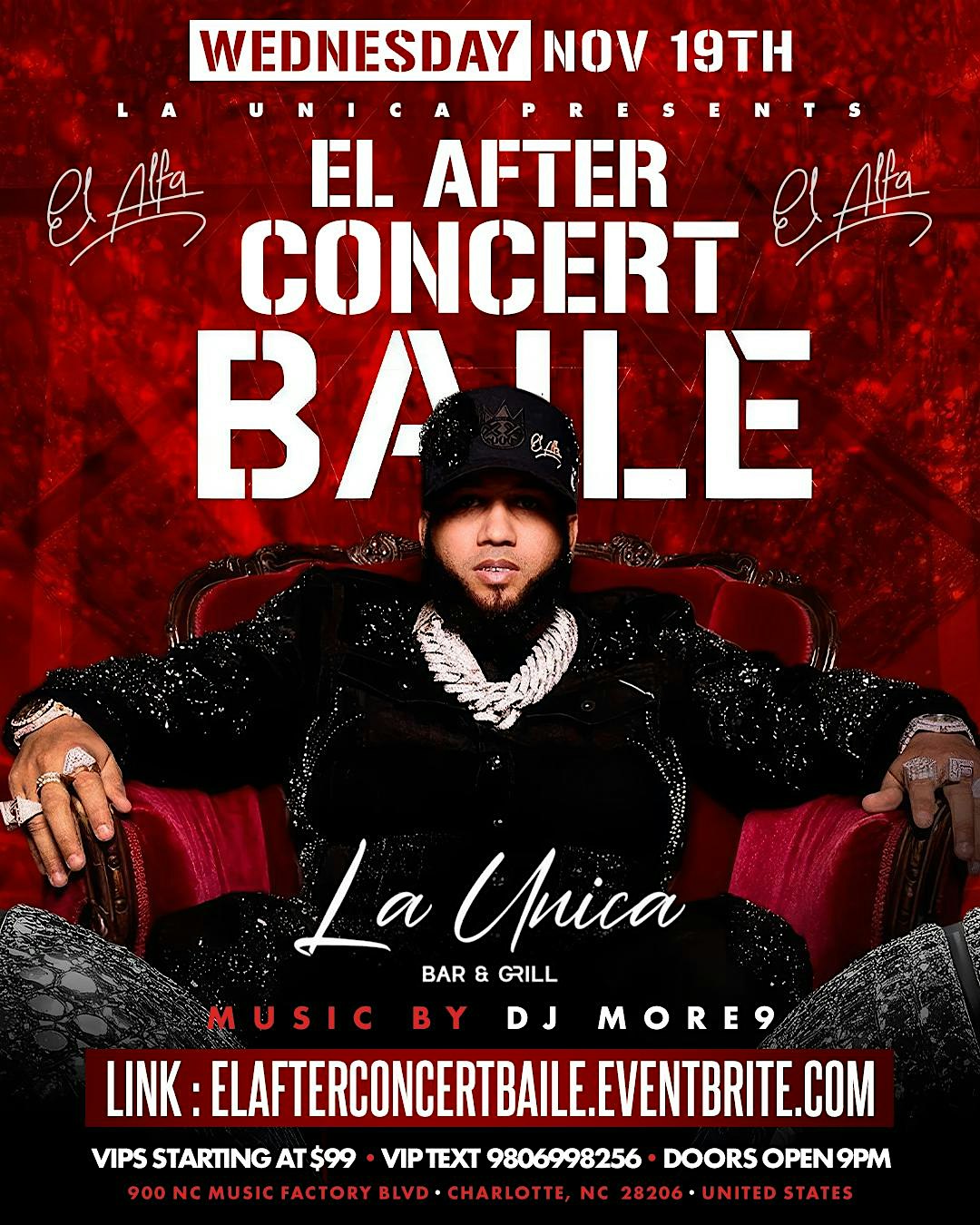 El ALFA – After Party in Charlotte, NC at LA UNICA – Bar & Grill – Charlotte, NC