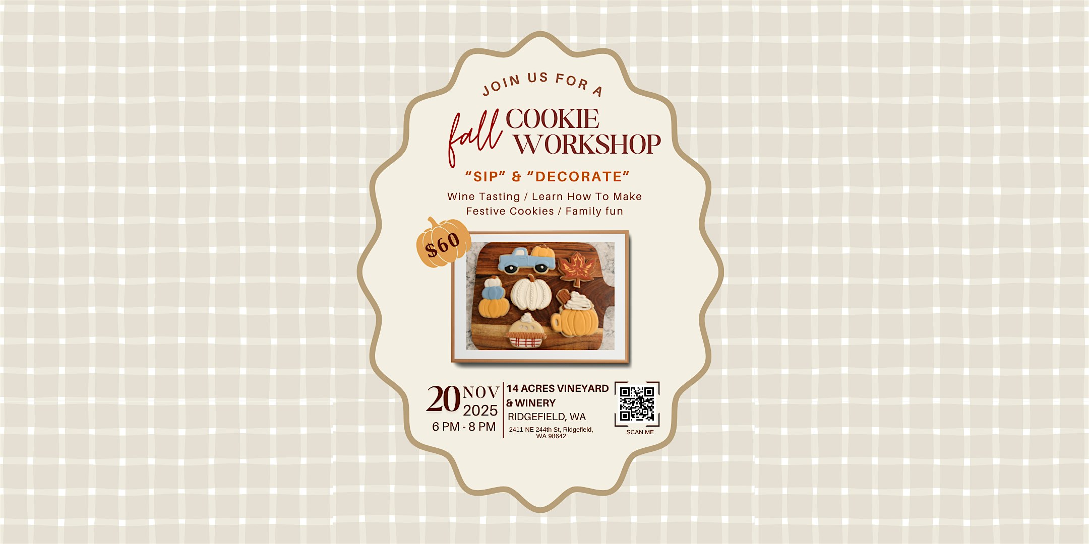 “Sip” and “Decorate” Fall Cookie Decorating Class at 14 Acres Vineyard and Winery – Ridgefield, WA