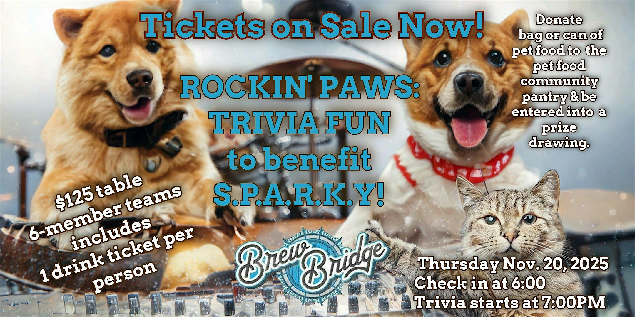 Rockin’ Paws Trivia Fun to benefit S.P.A.R.K.Y. at The Brew Bridge – Owensboro, KY