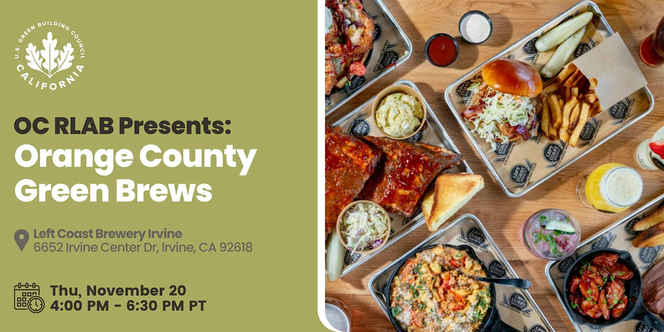 Orange County Green Brews at Left Coast Brewing Distillery Smokehouse – Irvine – Irvine, CA