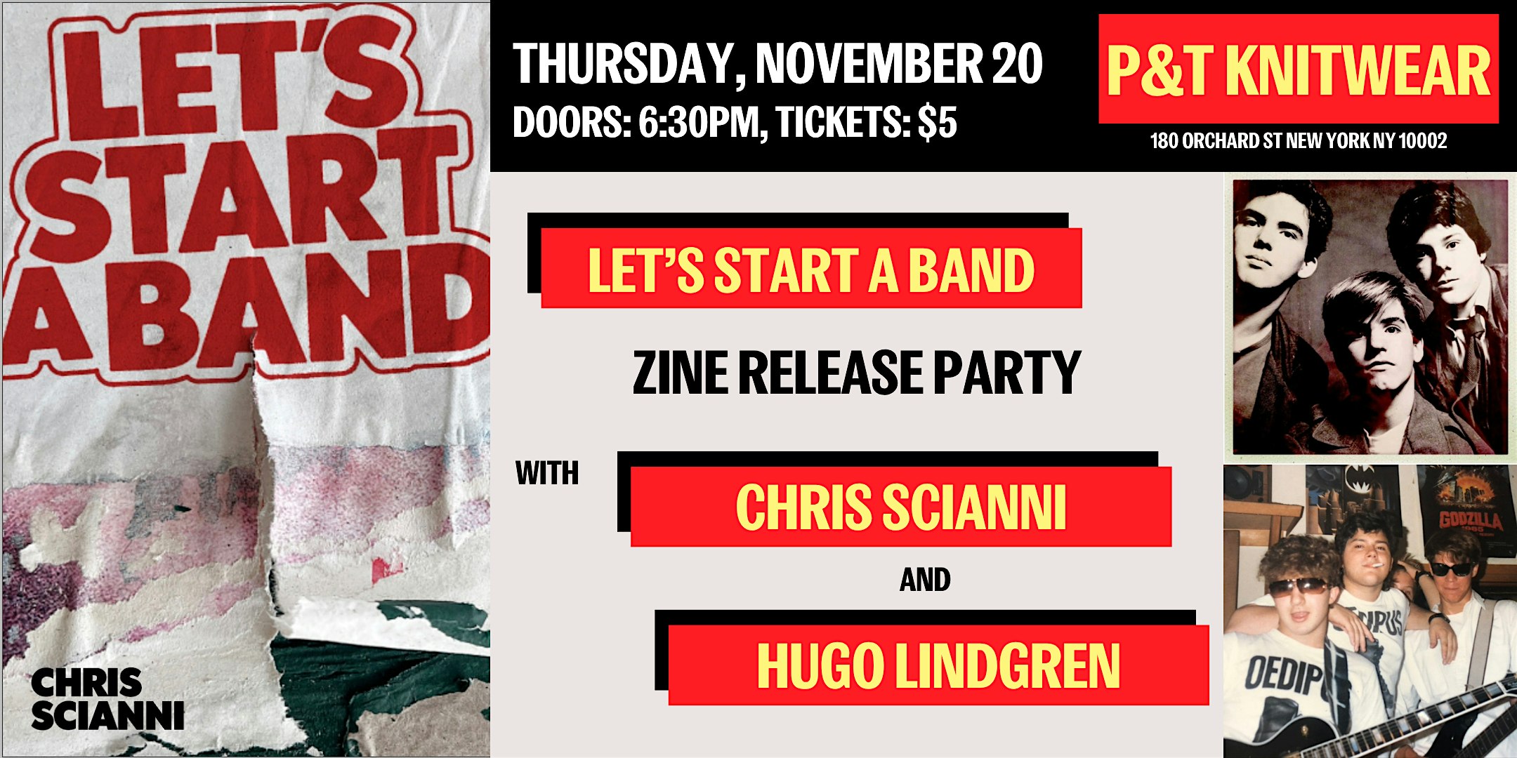 Let’s Start a Band! Zine Release Party at P&T Knitwear Books & Podcasts – New York, NY
