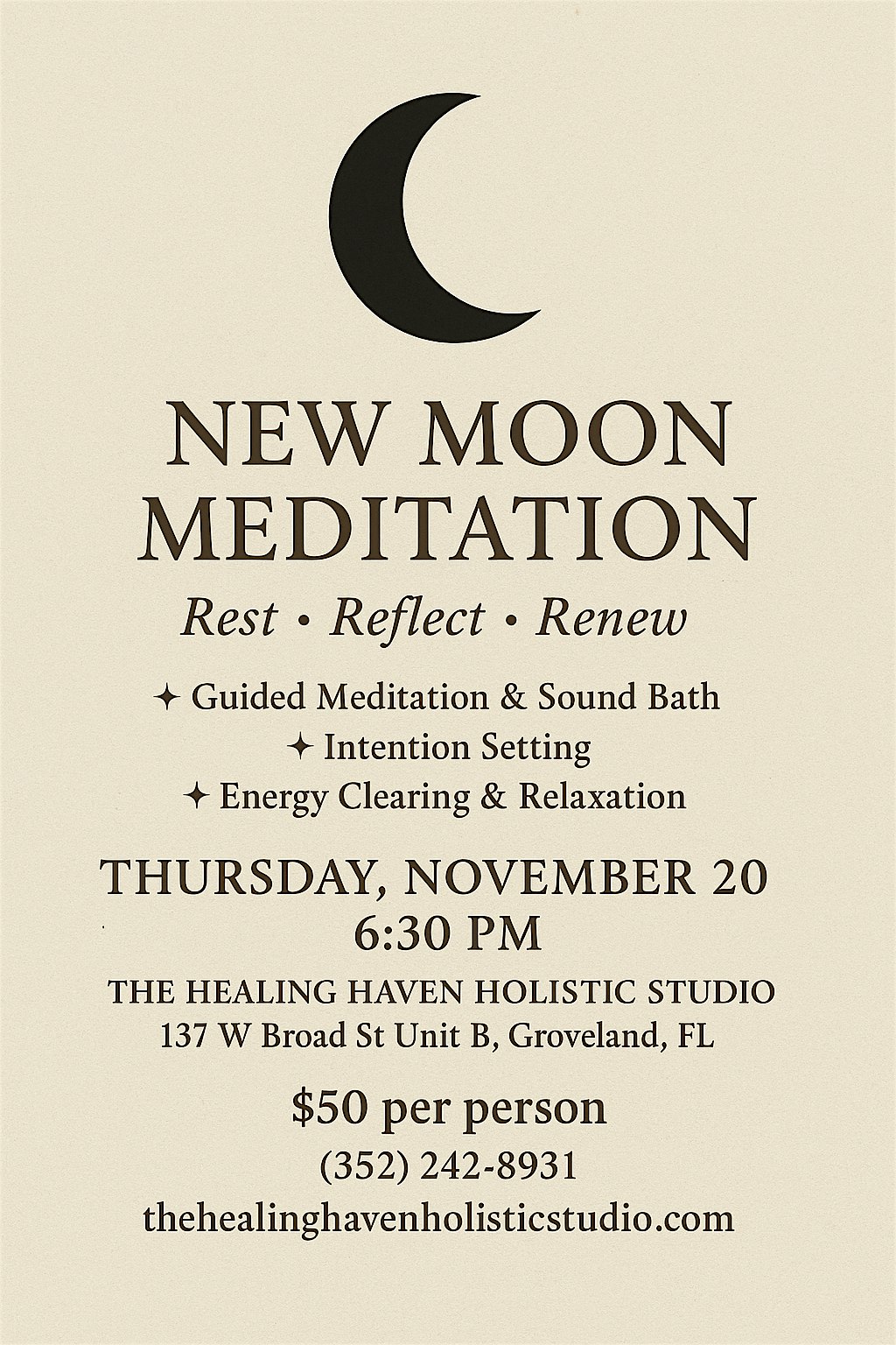 New Moon, New Intentions at the healing haven holistic studio llc – Groveland, FL