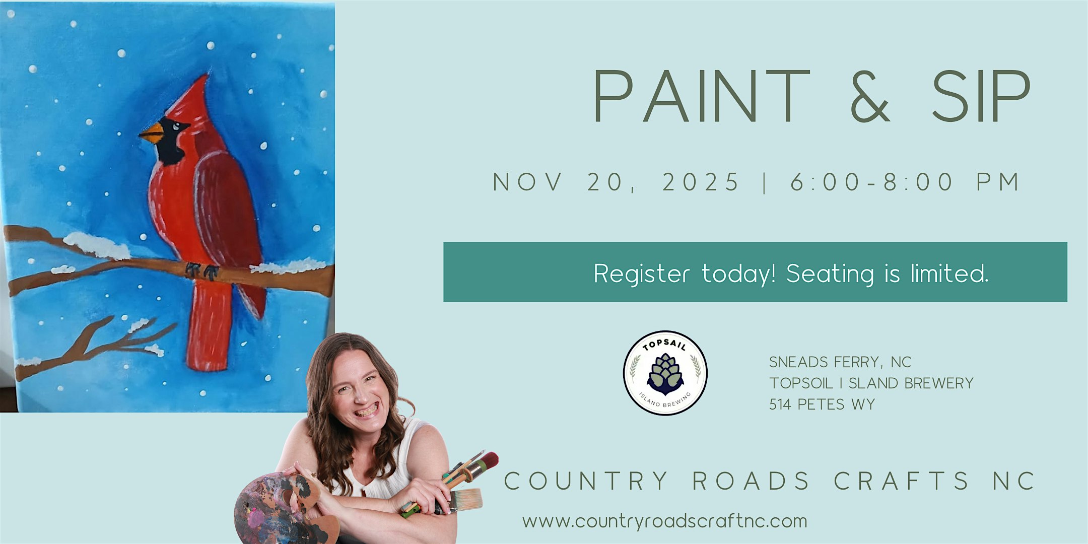 Paint and Sip: Cardinal | Country Roads Crafts NC at Topsail Island Brewing – Sneads Ferry, NC