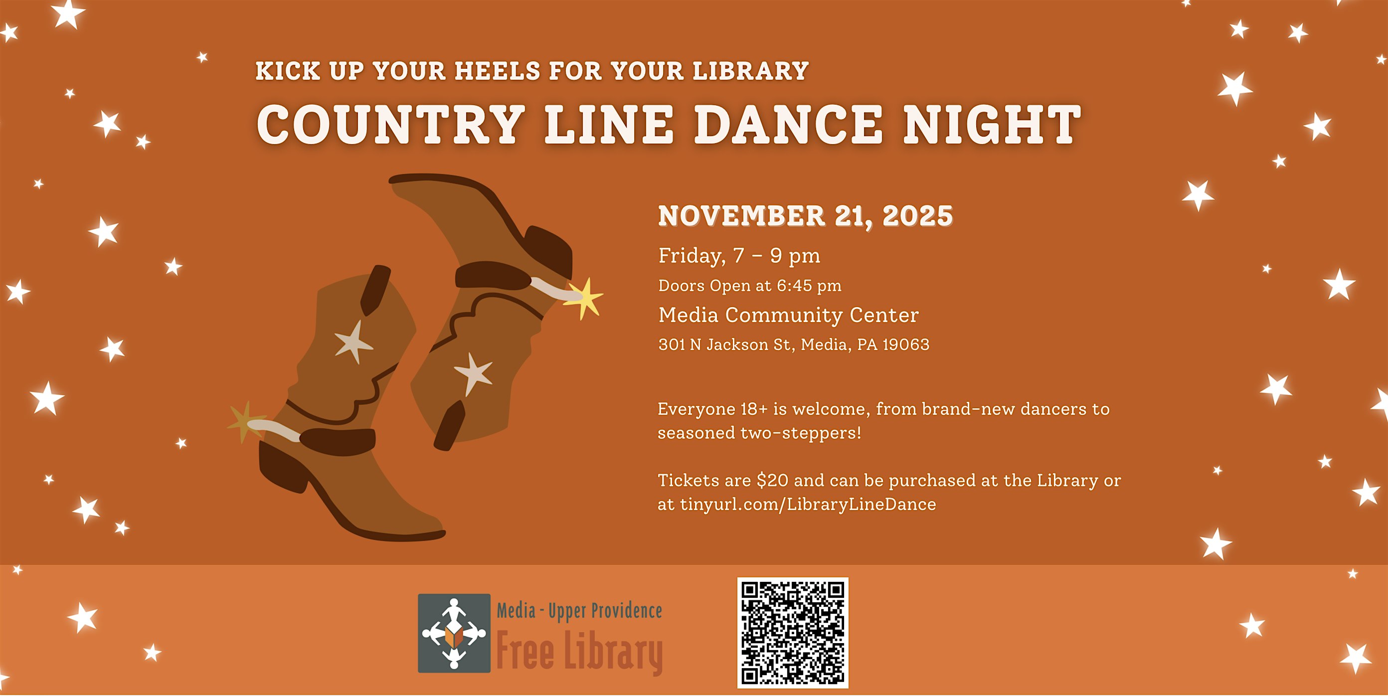 Country Line Dance Night for the Library at MEDIA COMMUNITY CENTER – Media, PA