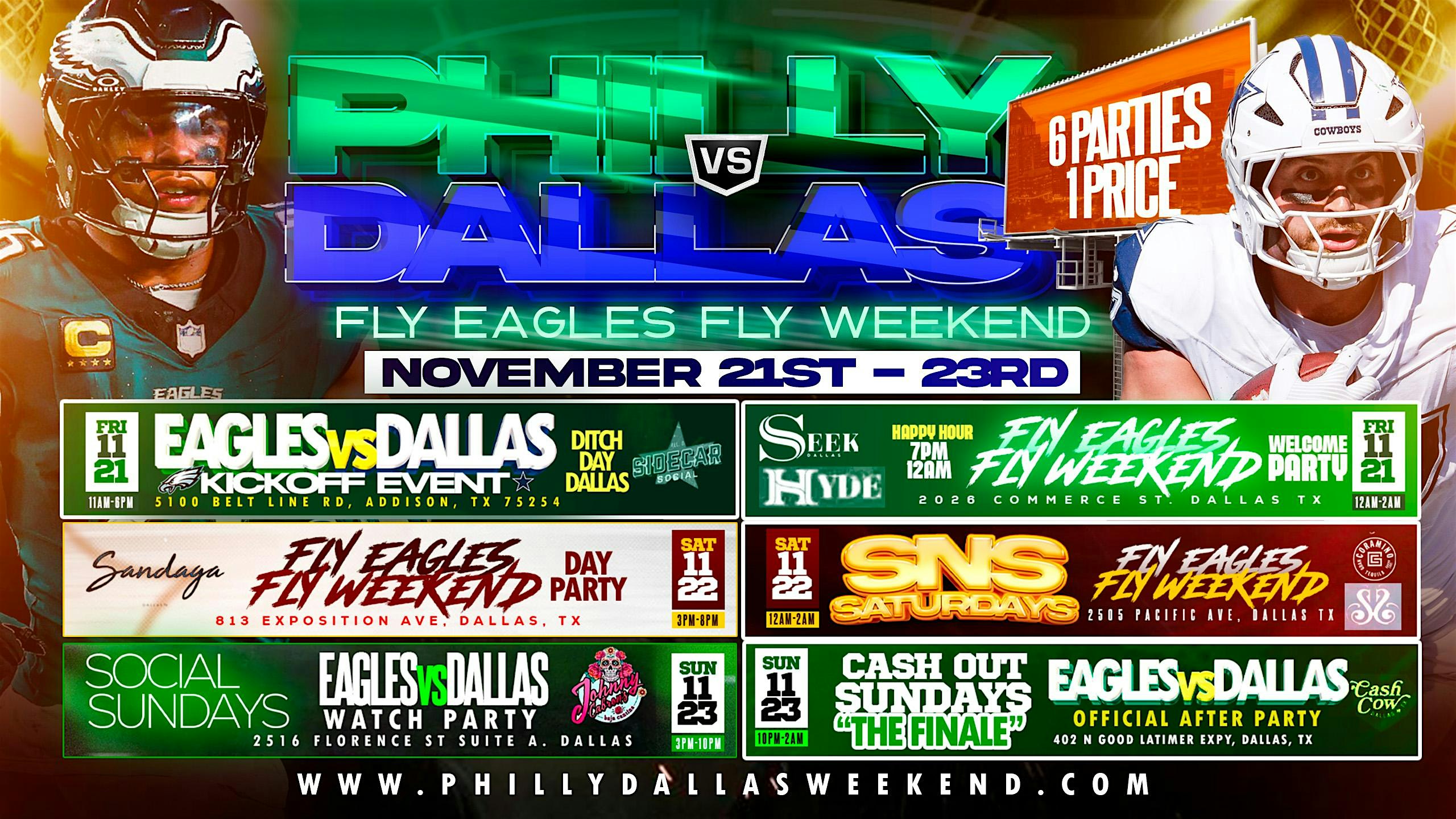 Fly Eagles Fly Weekend Dallas 2025 | 6 Events, 1 Wristband, Non-Stop Vibes at Sidecar Social Addison – Addison, TX