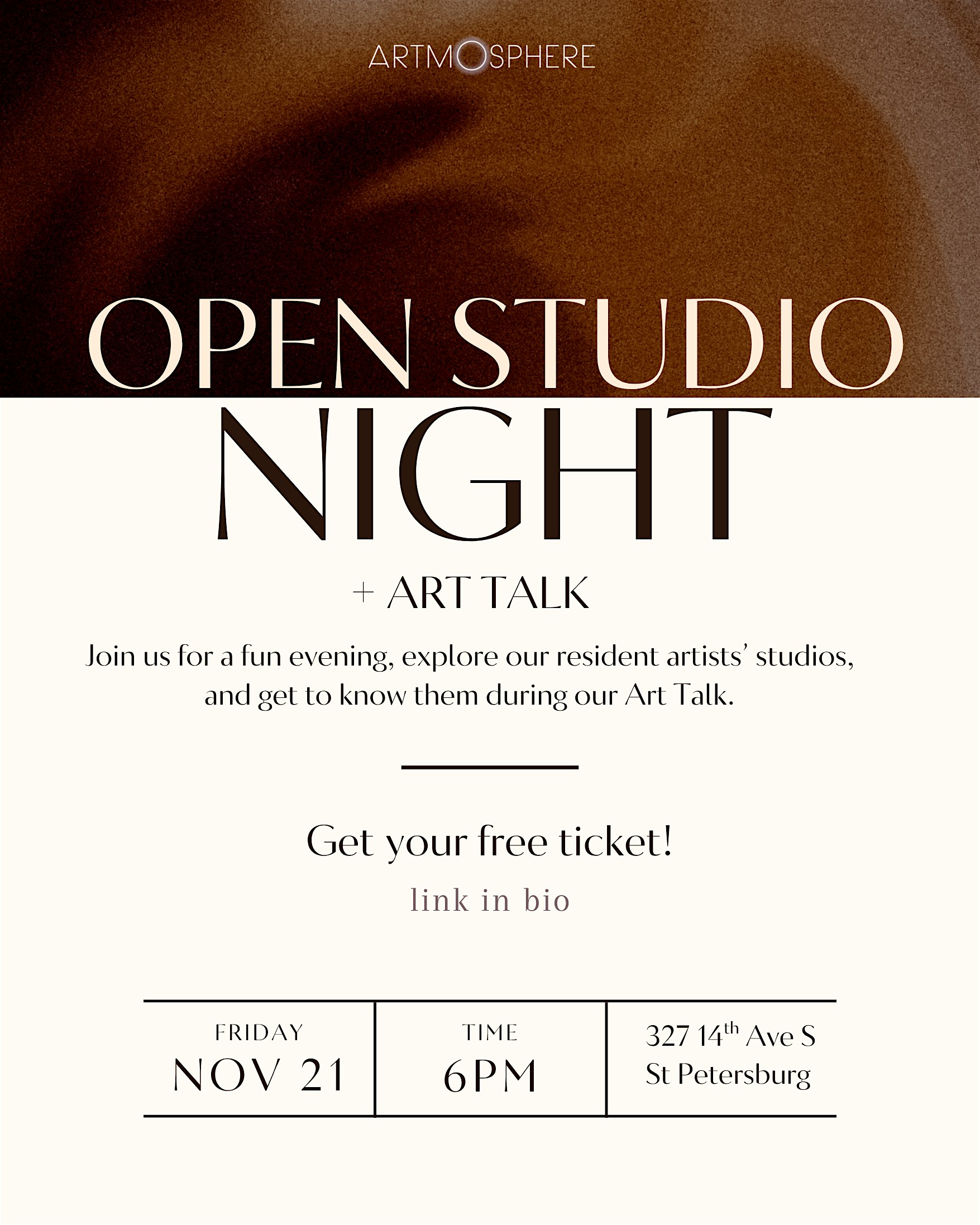 Open Studios Night + Art Talk at Artmosphere at ARTMOSPHERE ST. PETE – ART GALLERY & STUDIOS – St. Petersburg, FL
