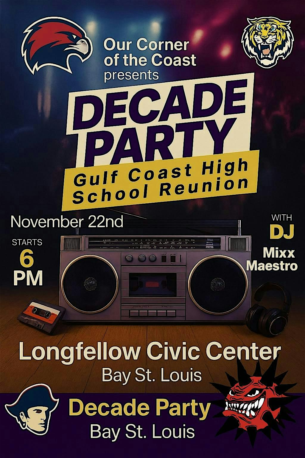 Gulf Coast High School Reunion & Decade Party at Longfellow Civic Center/Old Town Civic Center – Bay St. Louis, MS