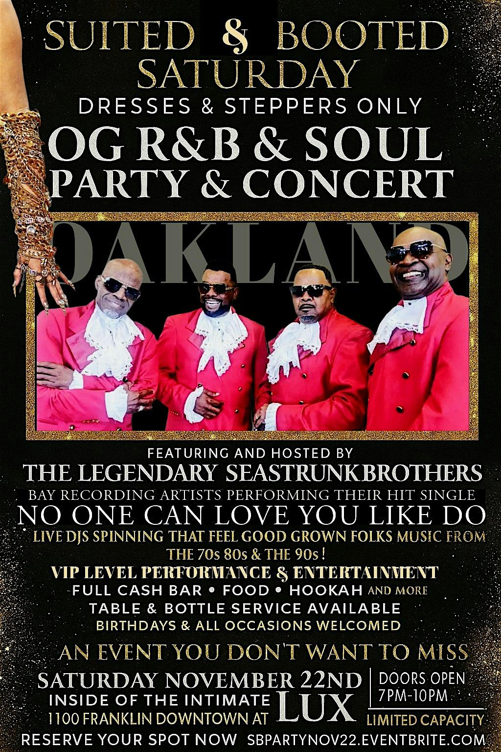 Suited & Booted Saturday Dresses & Steppers Only OG R&B & SOUL PARTY at Lux Oakland – Oakland, CA