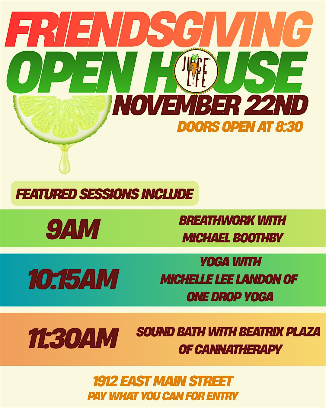 Juice Life RVA: Friendsgiving Openhouse! at 1912 E Main St – Richmond, VA