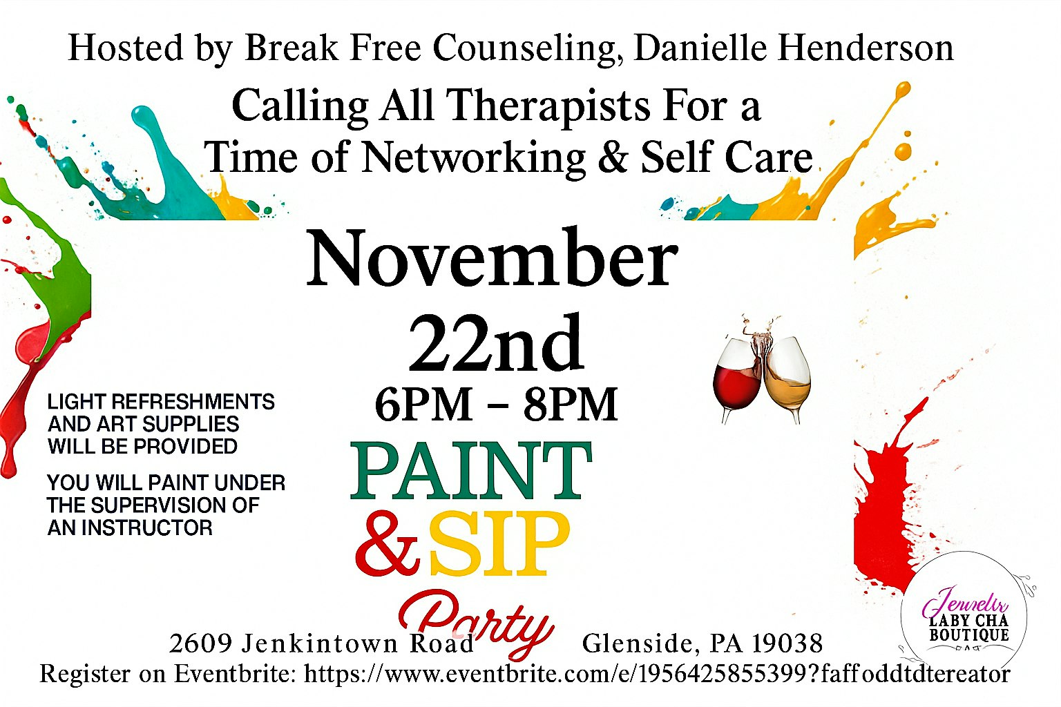 Paint & Sip Party at Jewels By Lady Cha Boutique, LLC – Glenside, PA