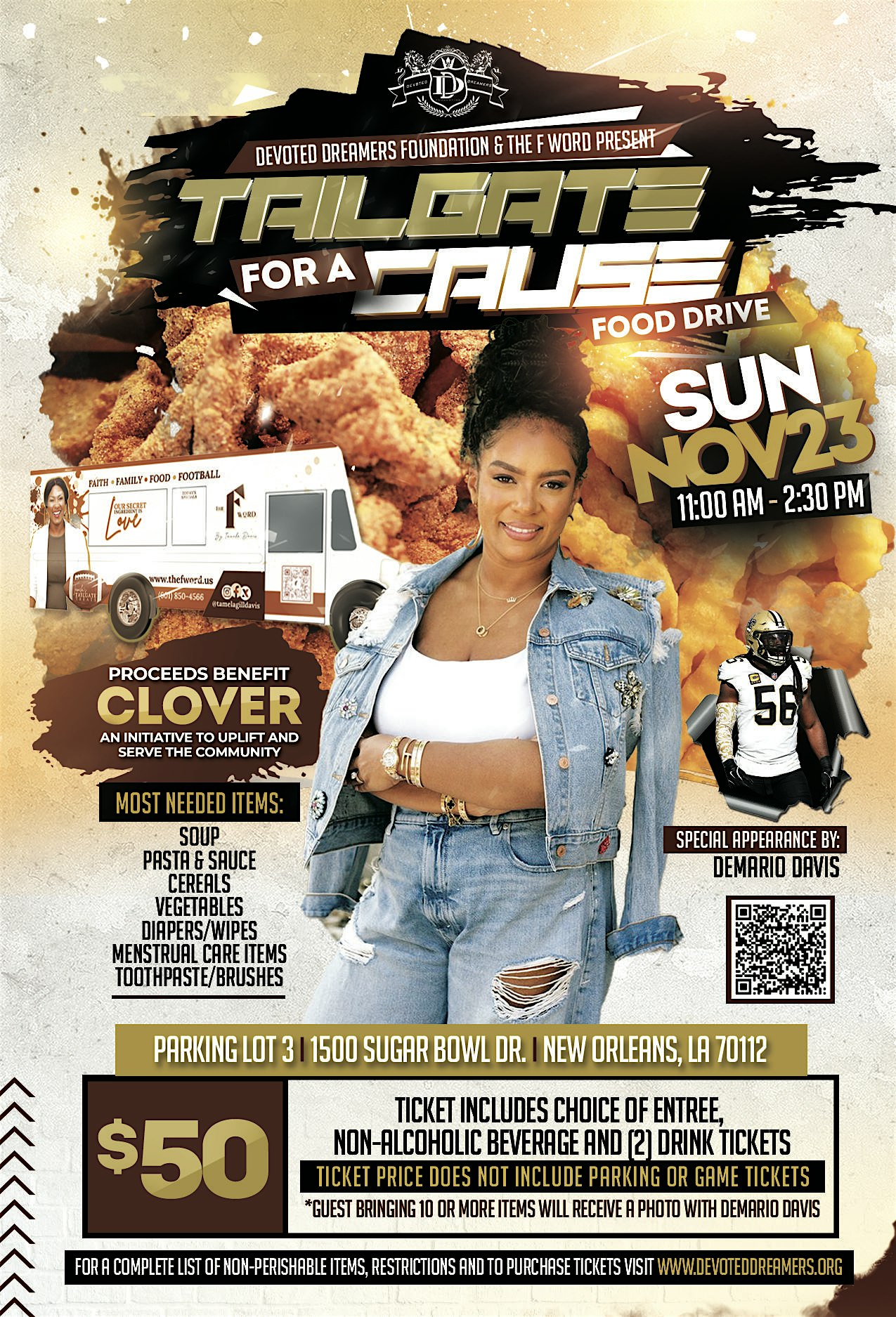 Devoted Dreamers Foundation & The F Word Tailgate for a Cause FOOD DRIVE at Smoothie King Center Parking Lot 3 – New Orleans, LA