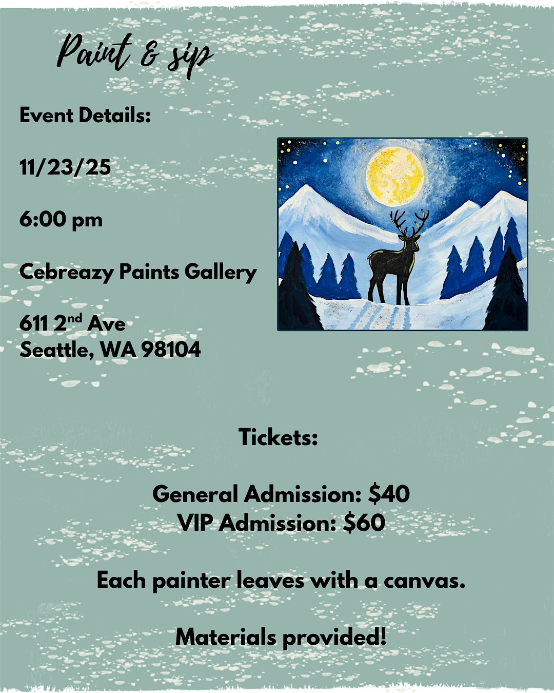 Paint Party: Winter Reindeer at 611 2nd Ave – Seattle, WA