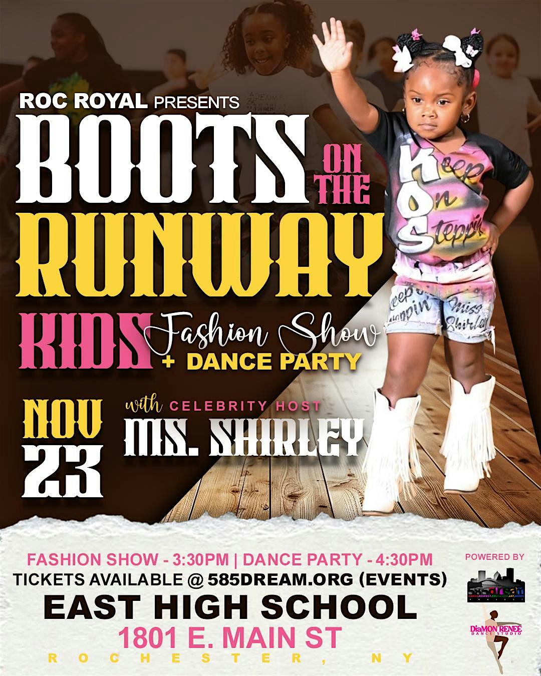 BOOTS ON THE RUNWAY KIDS FASHION SHOW/DANCE PARTY at East High School – Rochester, NY
