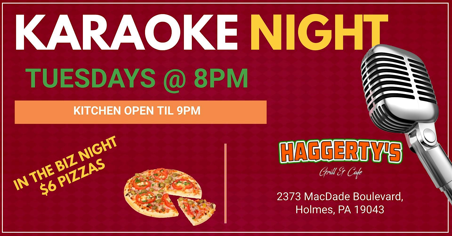 Tuesday Karaoke at Haggertys in Holmes, PA (Delaware County, PA) at Haggerty’s Cafe – Holmes, PA