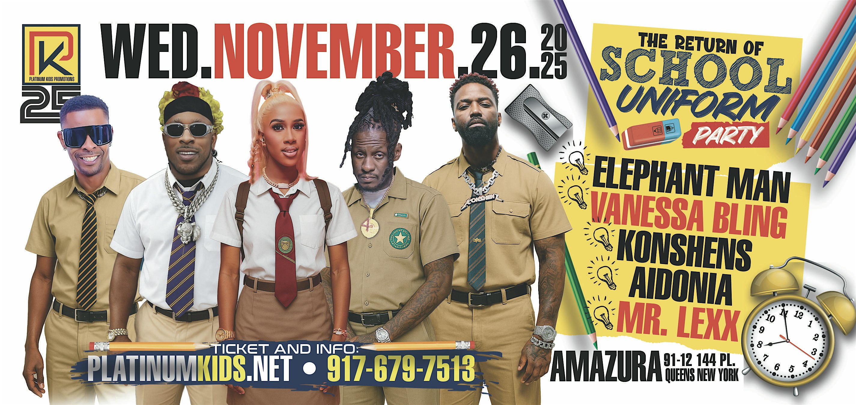 SCHOOL UNIFORM PARTY (PLATINUM KIDS 25TH ANNIVERSARY) at Amazura – Queens, NY