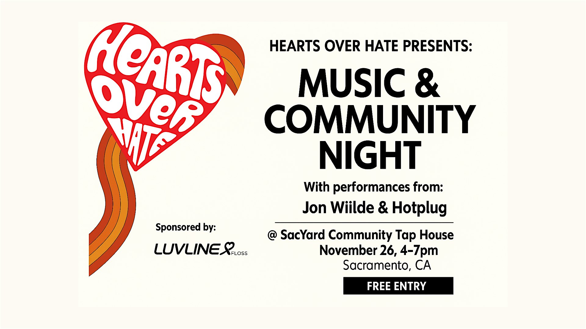 Hearts Over Hate: Music & Community Night at SacYard Community Tap House – Sacramento, CA