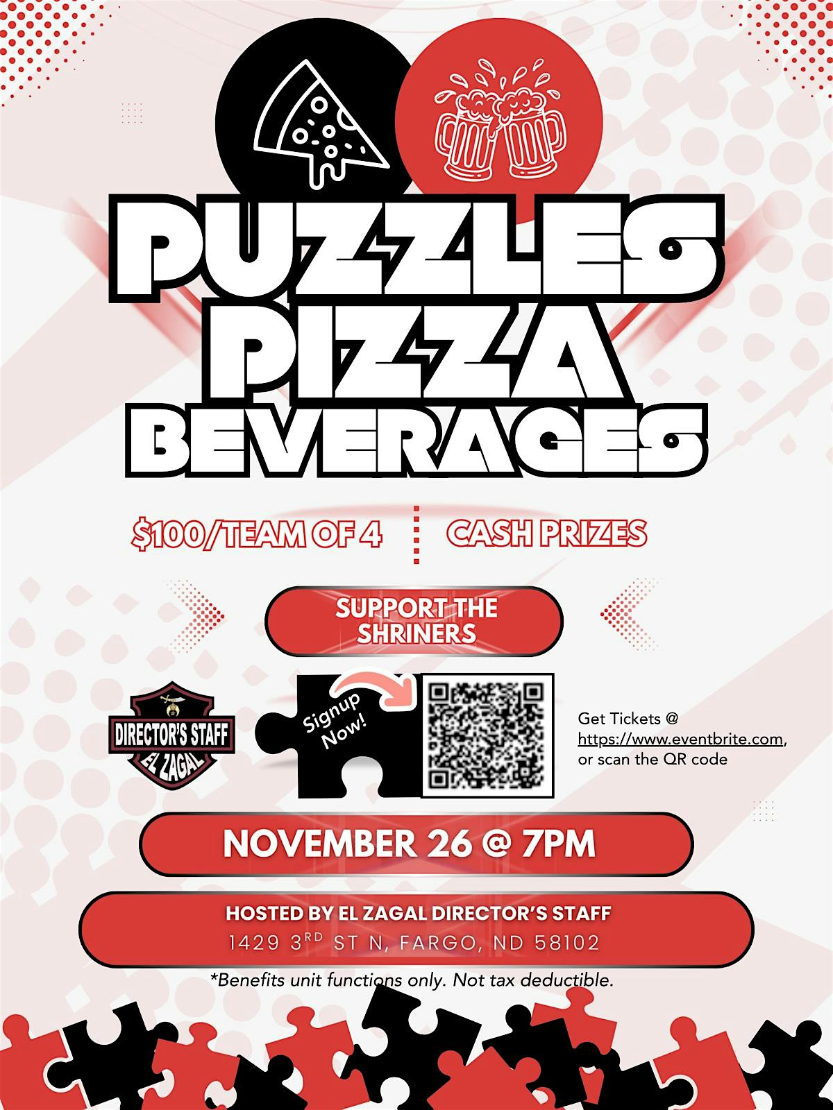 Pizza, Puzzles & Beverages at El Zagal Shrine Fargo – Fargo, ND