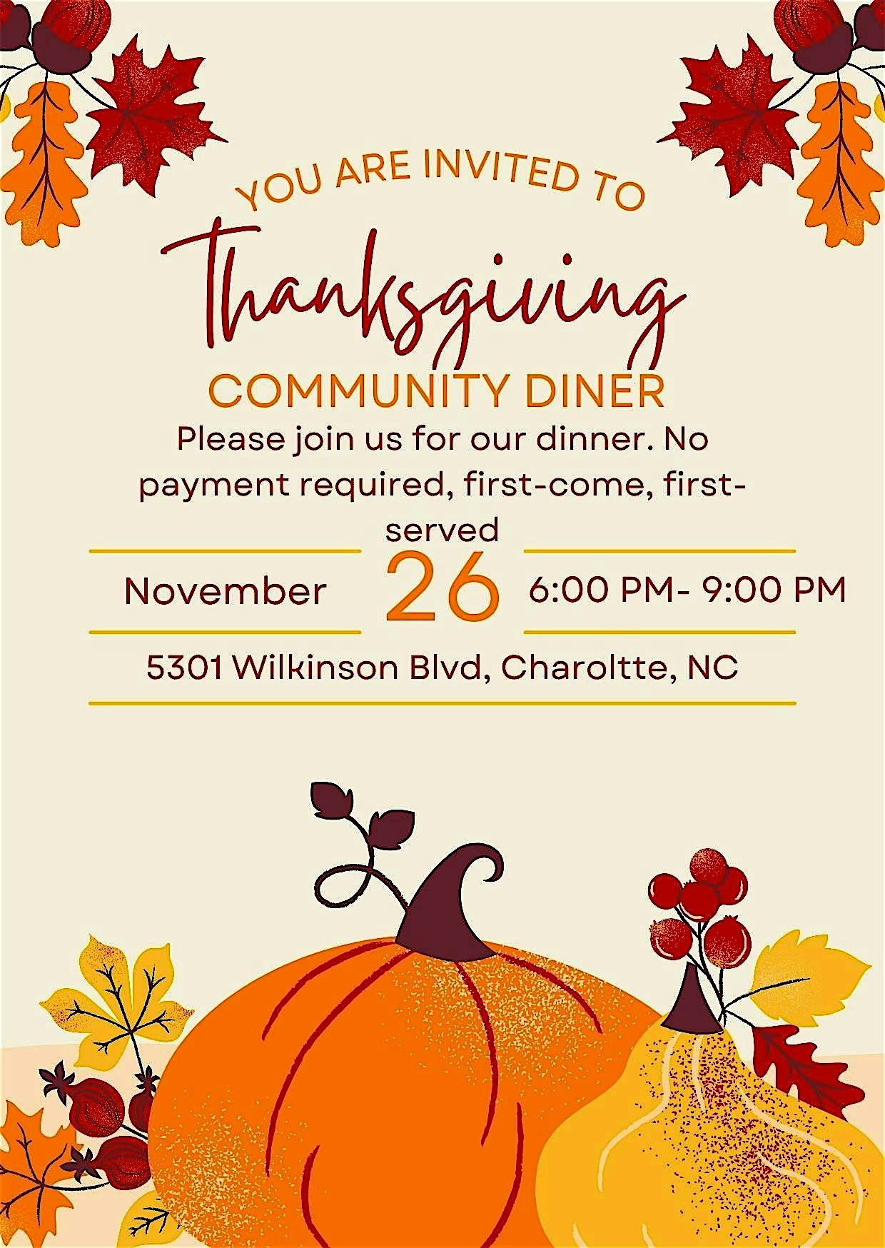 Food Geeks Eatery Annual Thanksgiving Community Dinner at 5301 Wilkinson Blvd – Charlotte, NC