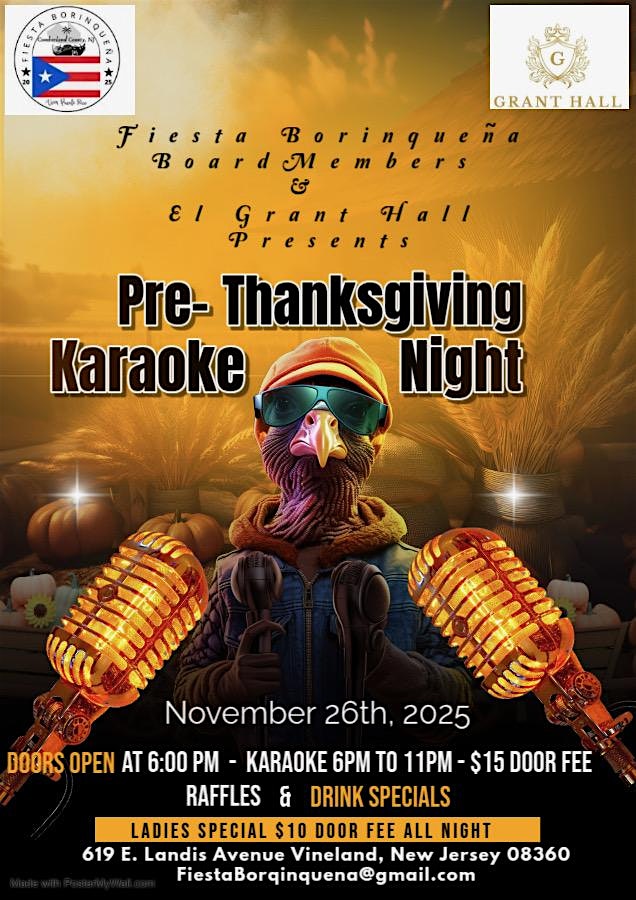 Fiesta Borinqueña Pre-Thanksgiving Karaoke w/ DJ Litty at Grant Hall LLC – Vineland, NJ