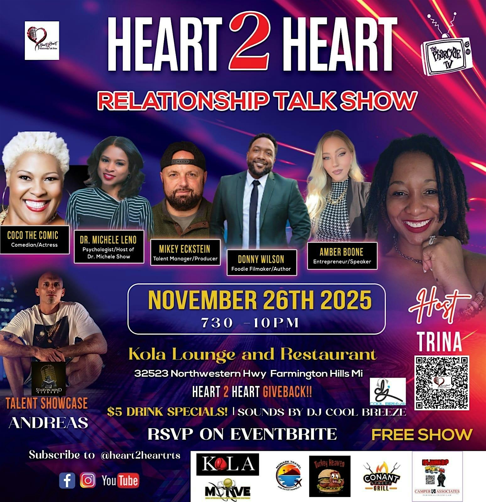 HEART 2 HEART RELATIONSHIP TALK SHOW at Kola Restaurant & Ultra Lounge – Farmington Hills, MI