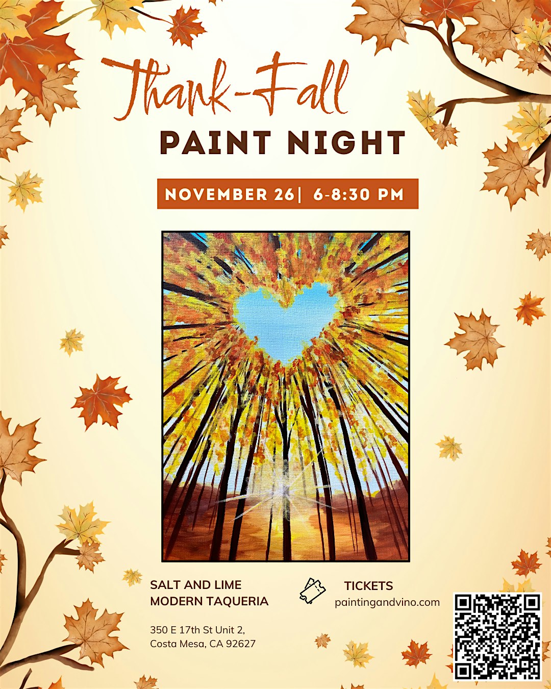 Thank- Fall Paint and Sip- Thanksgiving Eve at Salt & Lime Modern Taqueria – Costa Mesa, CA