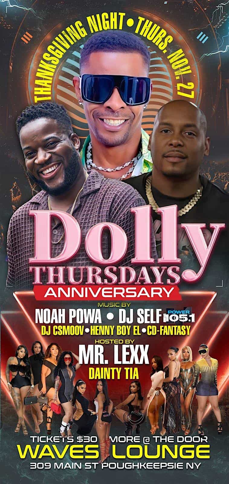 DOLLY THURSDAYS ANNIVERSARY THANKSGIVING NIGHT NOAH POWA & DJ SELF at Waves Lounge – Poughkeepsie, NY