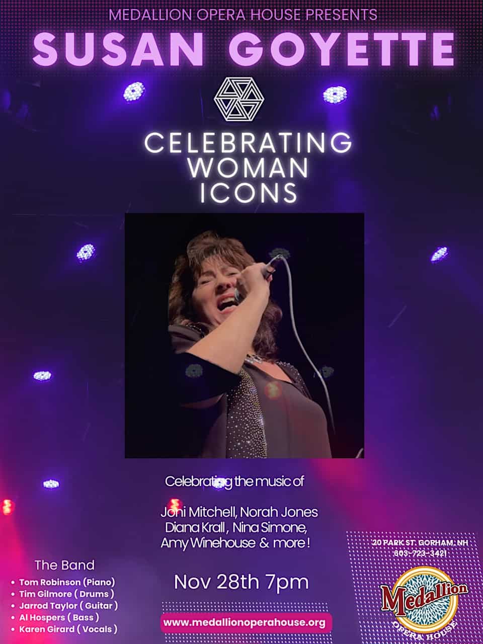 Susan Goyette Celebrating Woman Icons at Medallion Opera House, Gorham Town Hall – Gorham, NH