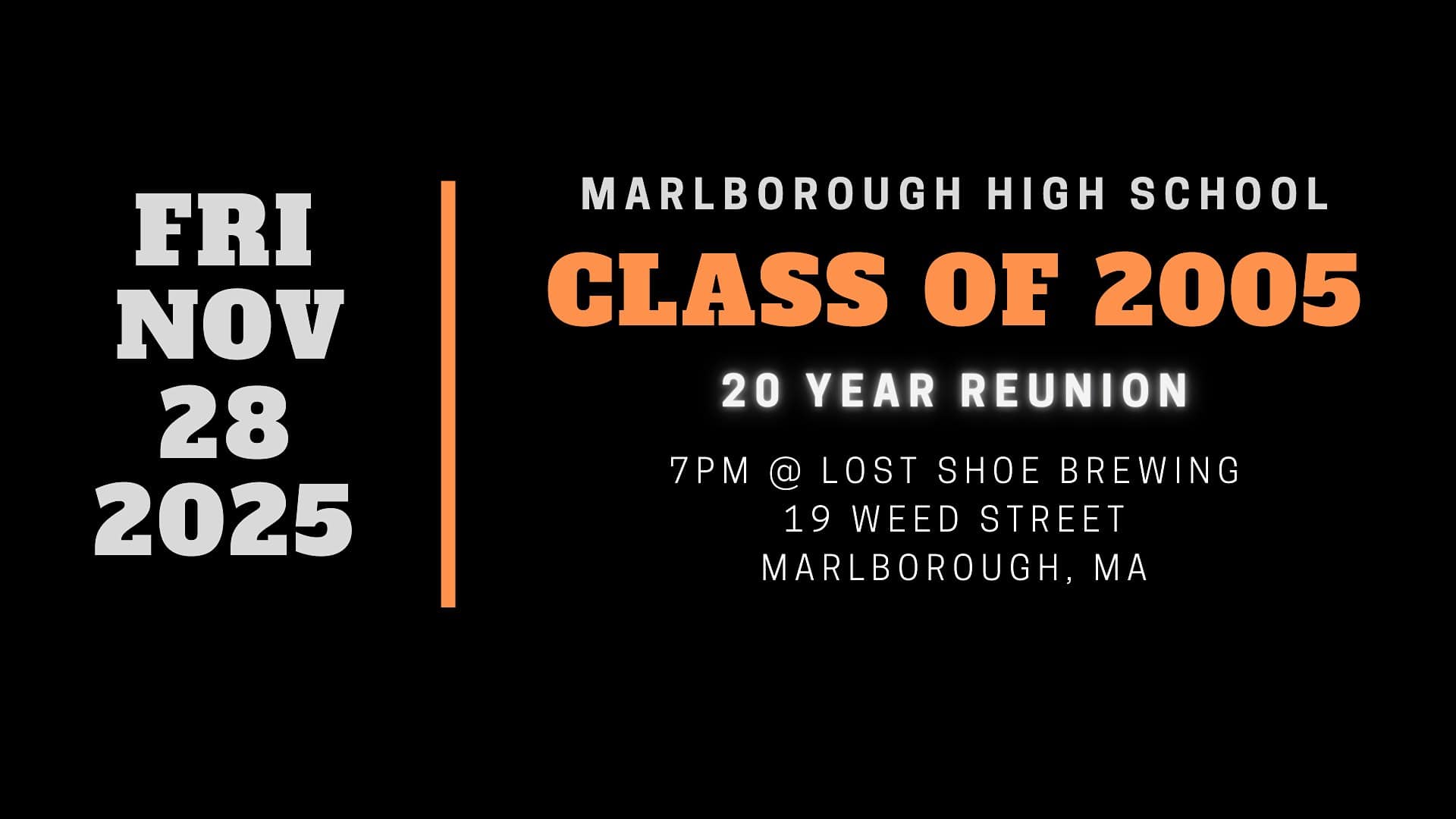 MHS Class of 2005 – 20 Year Reunion at Lost Shoe Brewing and Roasting Company – Marlborough, MA