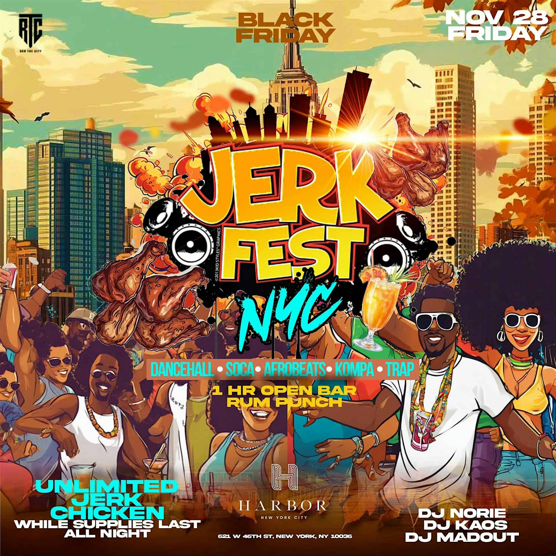Jerk Fest Black Friday at Harbor with 1 Hour Open Bar + Jerk Chicken at Harbor NYC Rooftop – New York, NY