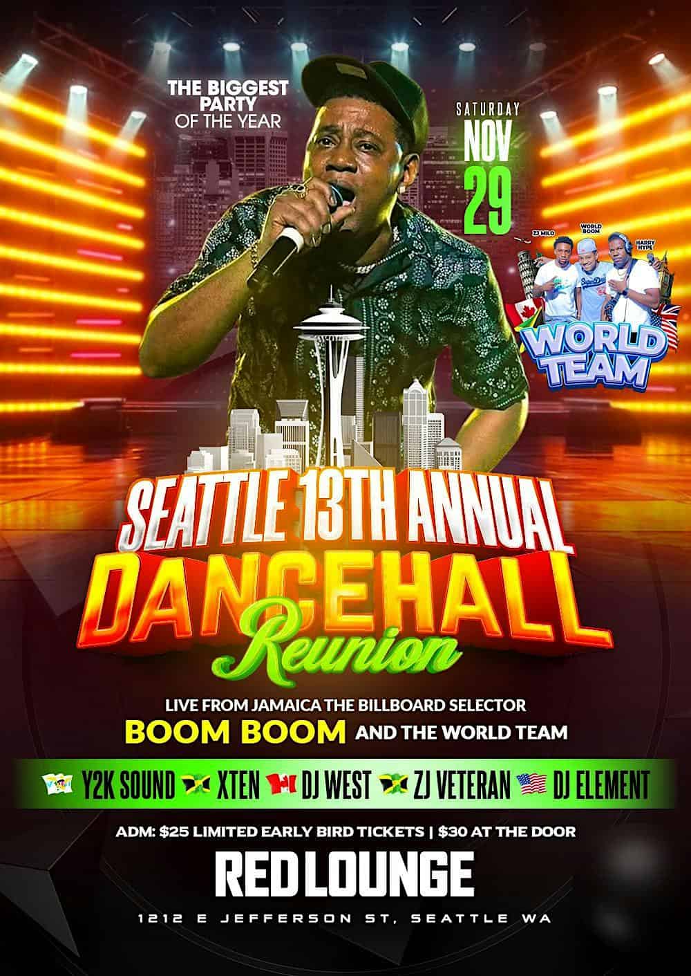 Seattle 13th Annual Dancehall Reunion at Red Lounge – Seattle, WA