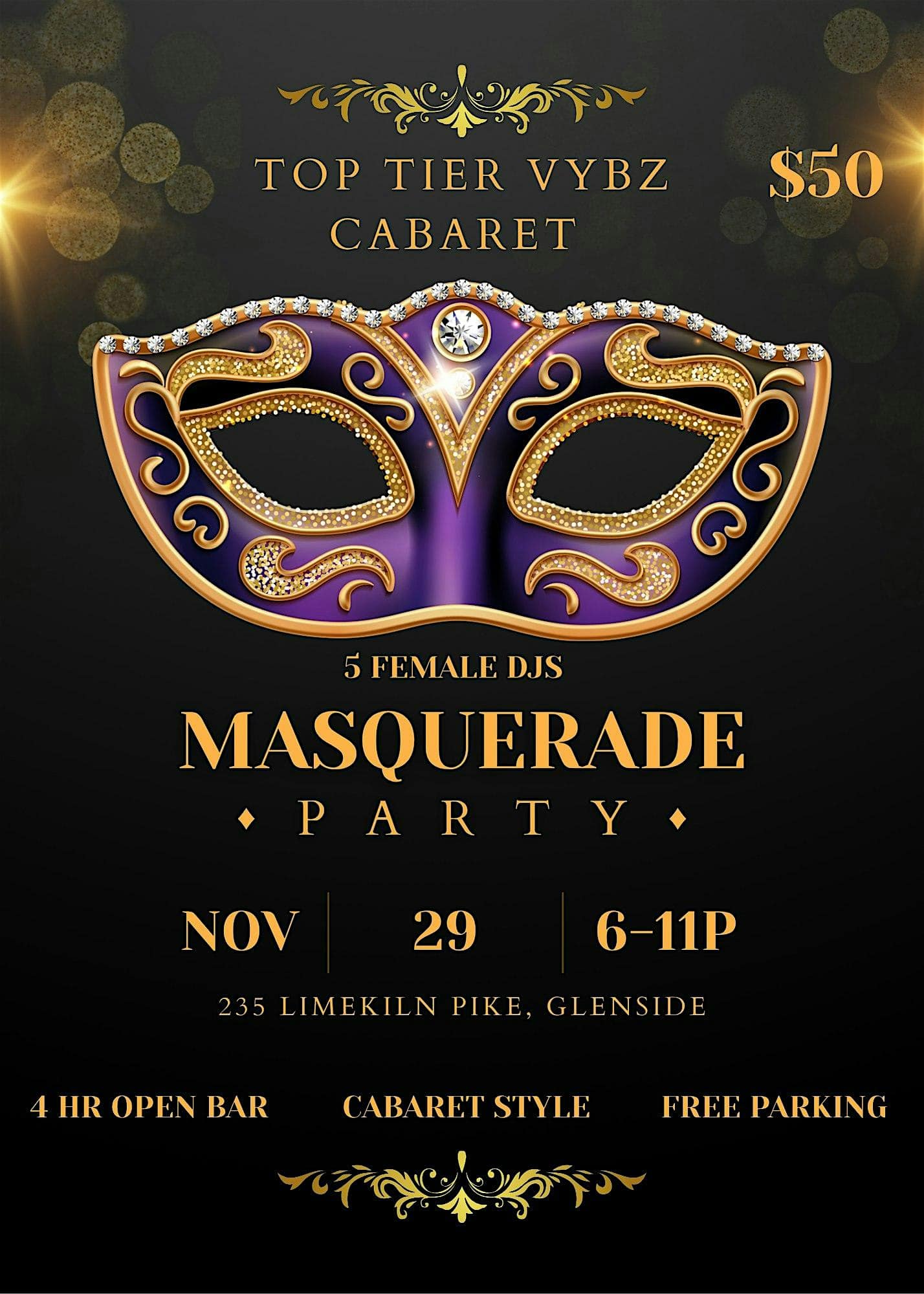 Top Tier Vybz All Black Masquerade Cabaret!! at 235 Limekiln Pike – Glenside, PA