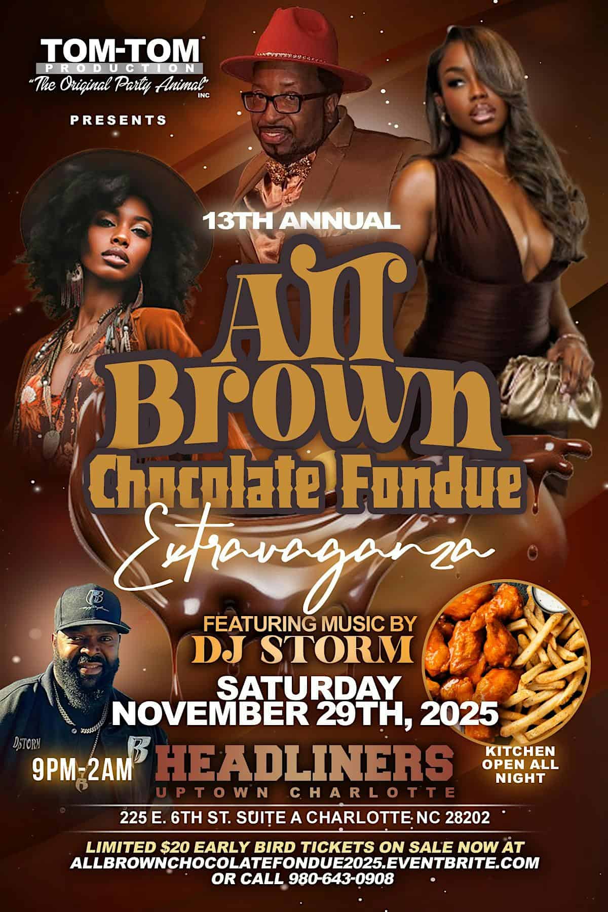 Tom-Tom’s 13th Annual All Brown Chocolate Fondue Extravaganza 2025 at Headliners Uptown Charlotte Live Music – BBQ – Event Center – Charlotte, NC