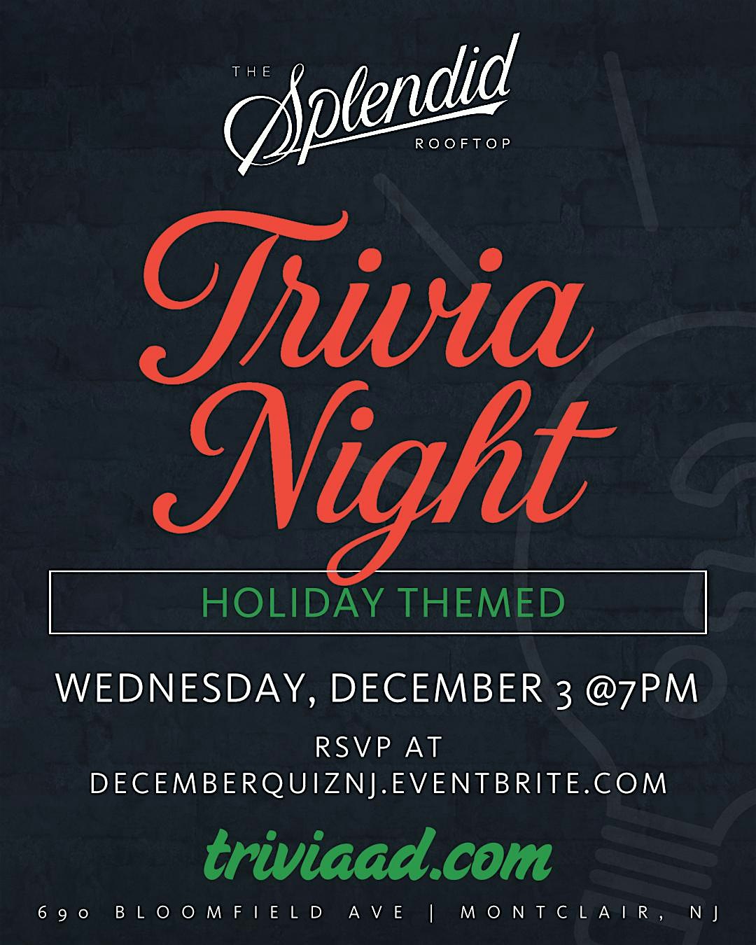 General Trivia Night: Holiday Themed at The Splendid Rooftop – Montclair, NJ