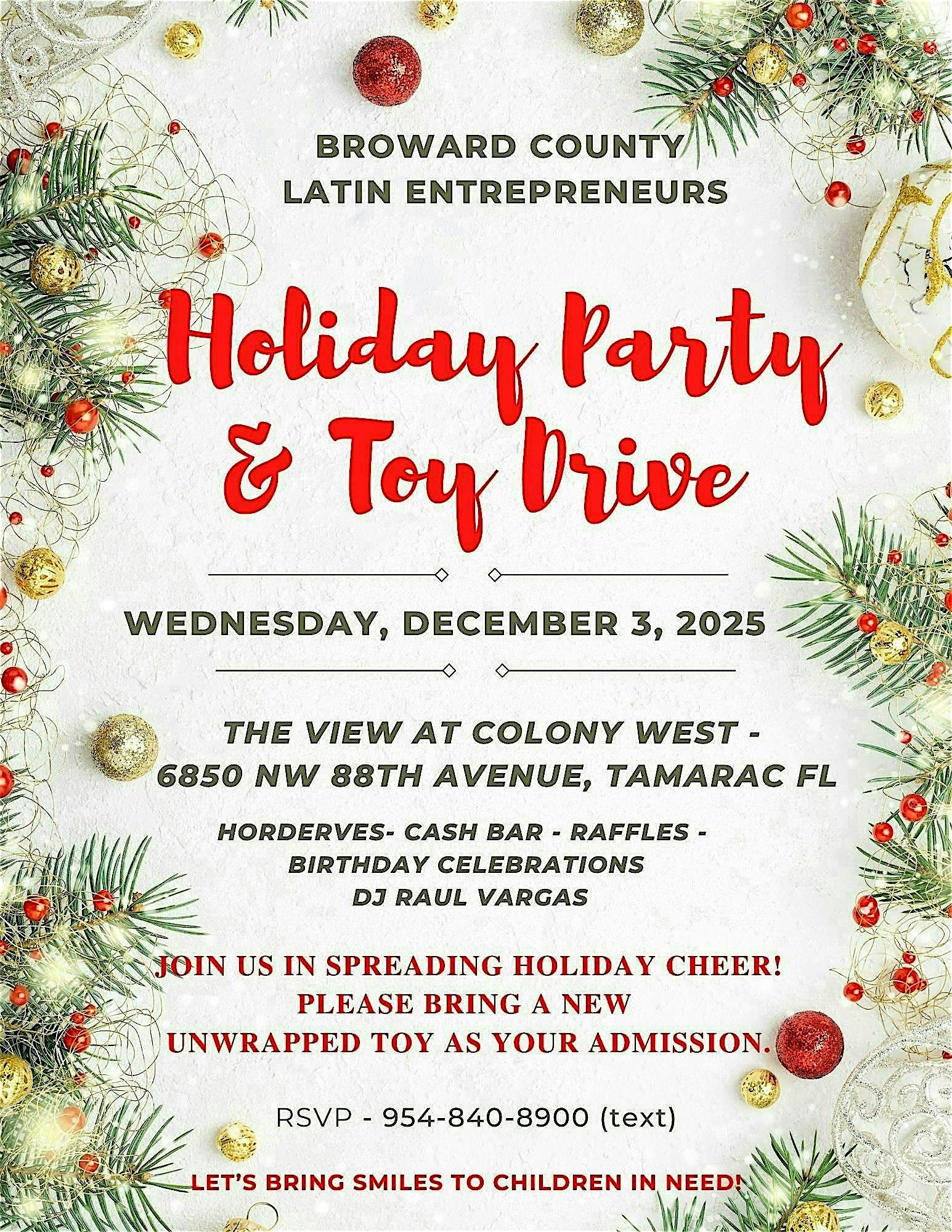 Broward County Latin Entrepreneurs – Annual Holiday Party & Toy Drive at The View at Colony West – Tamarac, FL