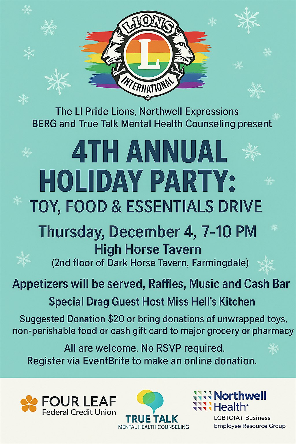 4th Annual Holiday Party Toy, Essentials and Food Drive at The High Horse – Farmingdale, NY