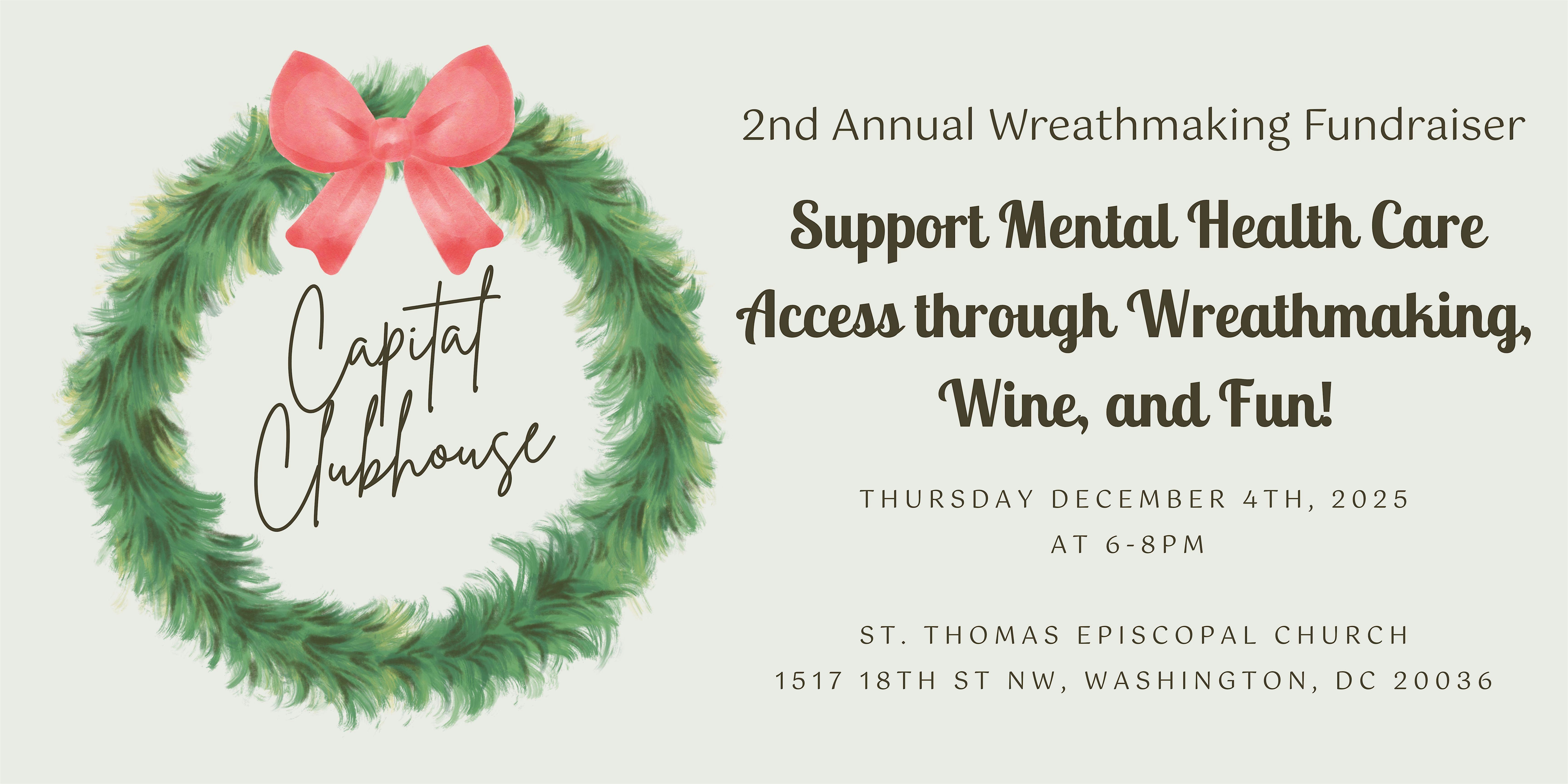 2nd Annual Capital Clubhouse Wreath Fundraiser at 1517 18th St NW – Washington, DC