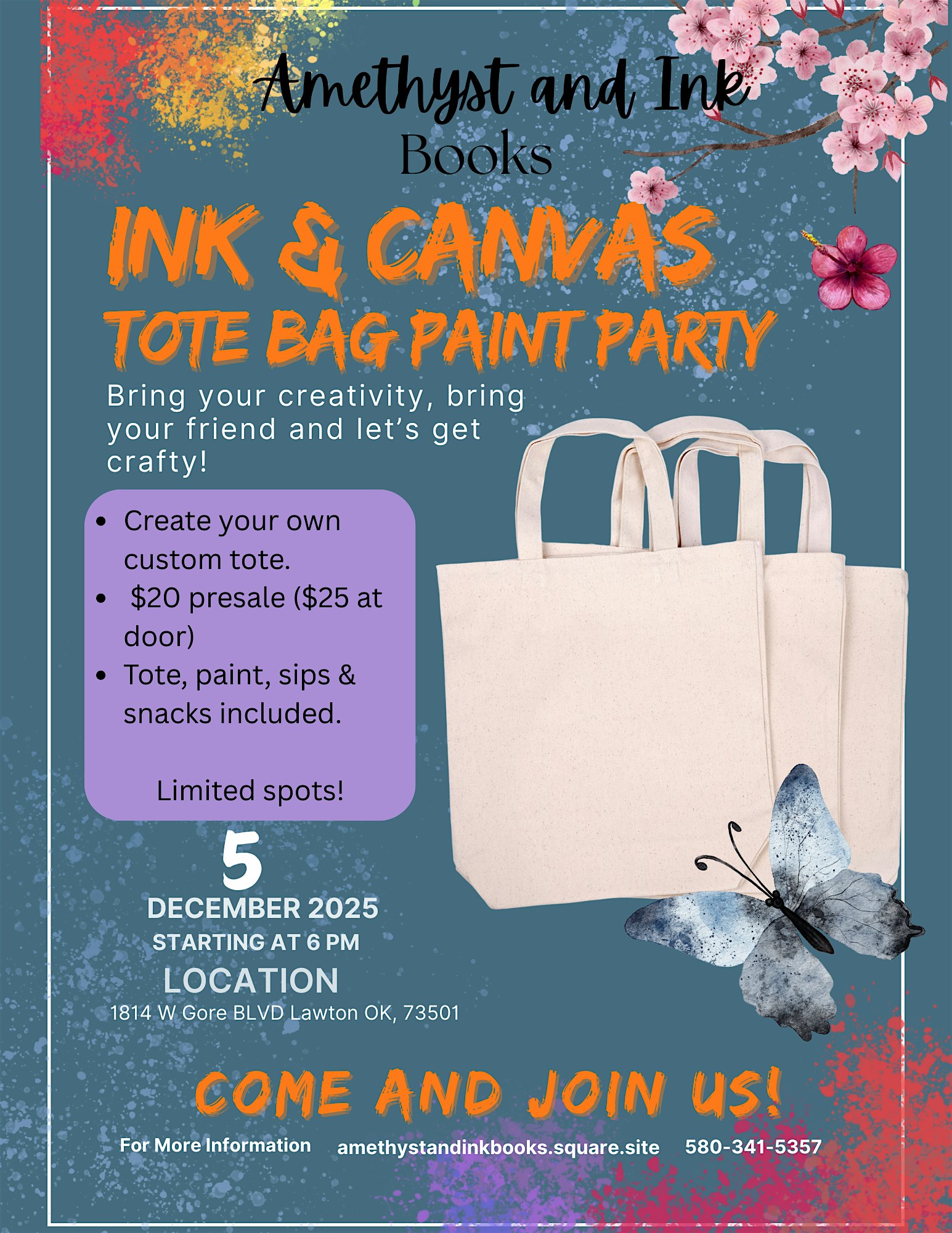 Ink & Canvas Tote Bag Paint Party at 1814 W Gore Blvd – Lawton, OK