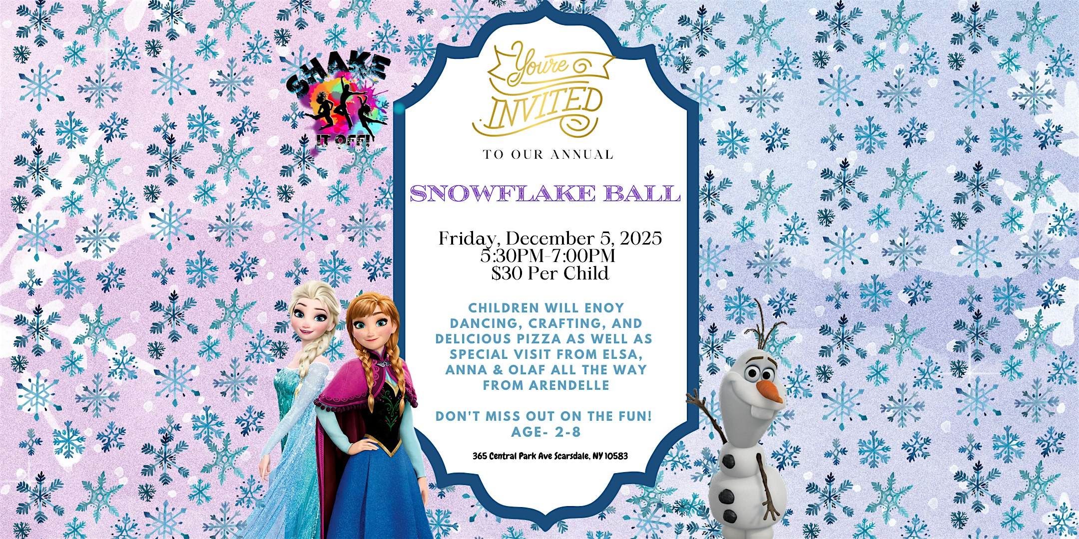 Shake it Off’s Annual Snowflake Ball at Shake It Off – Scarsdale, NY