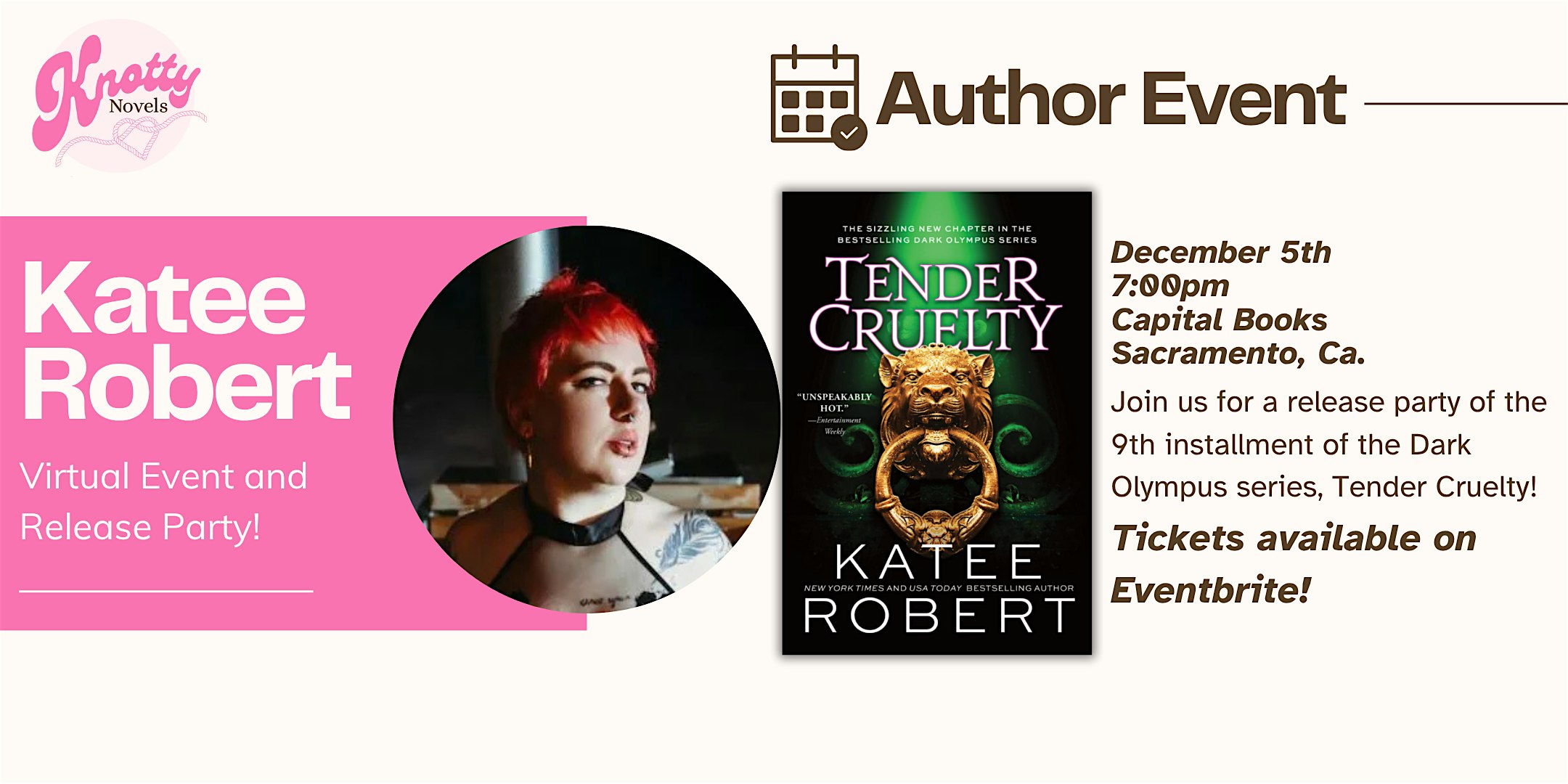 Virtual Event + Release Party – Tender Cruelty at Capital Books – Sacramento, CA