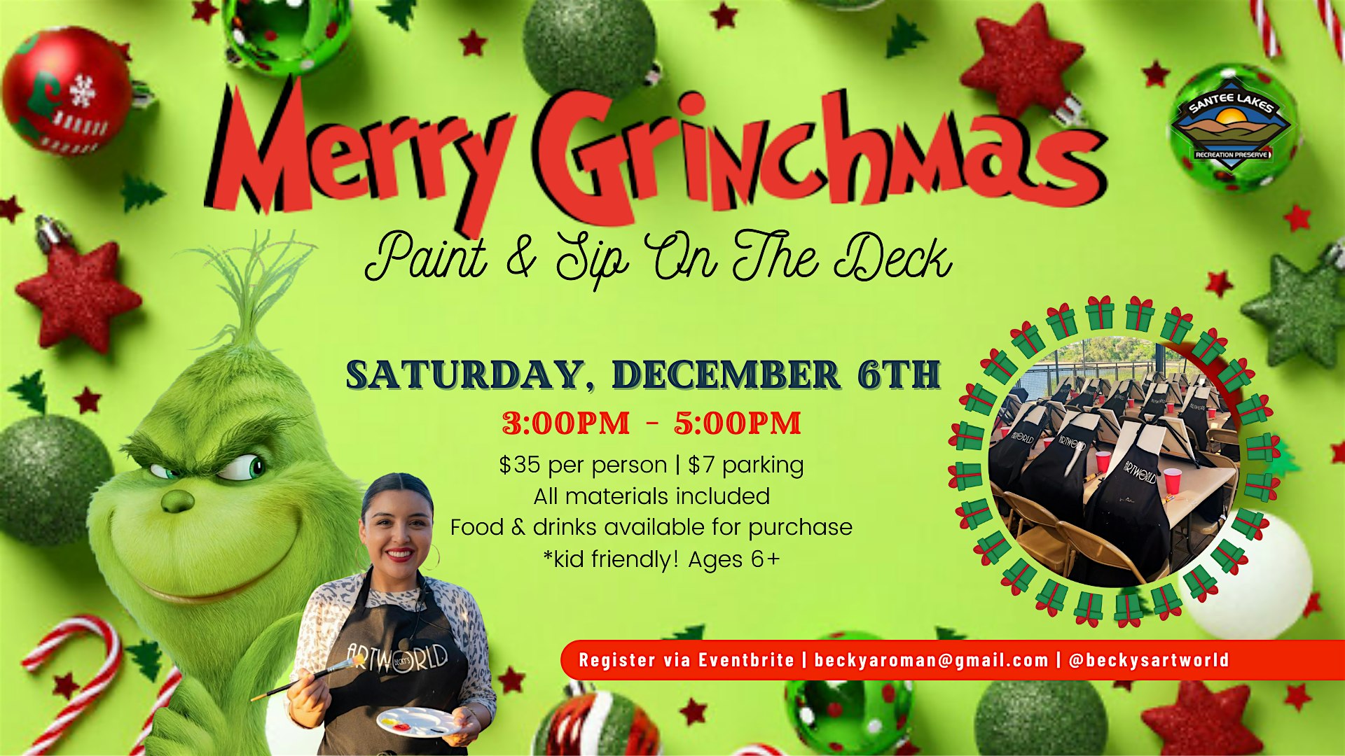 Merry Grinchmas Paint & Sip on The Deck at Santee Lakes Recreation Preserve – Santee, CA