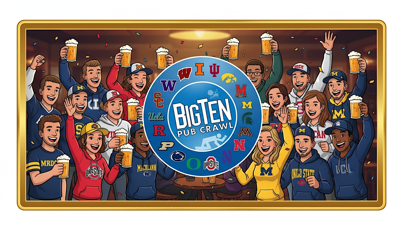 BIG TEN PUB CRAWL + 19th Annual+ Hermosa Beach + Football Championship Game at Check in Hennesseys, Post Crawl meet up at Underground Pub – Hermosa Beach, CA