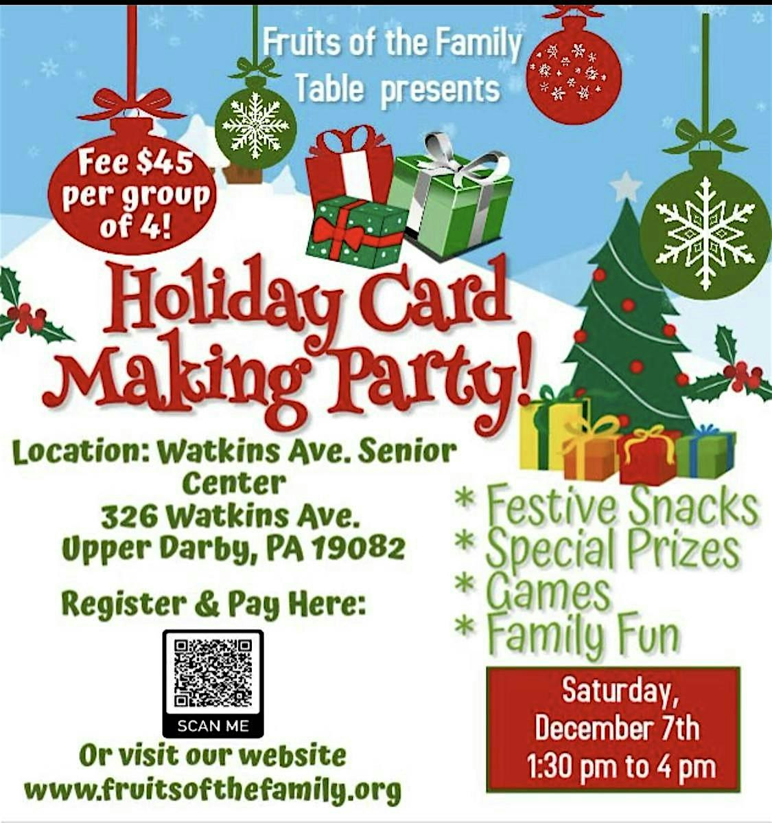 Holiday Card Making Party Fundraiser at Watkins Ave. Senior Center – Upper Darby, PA